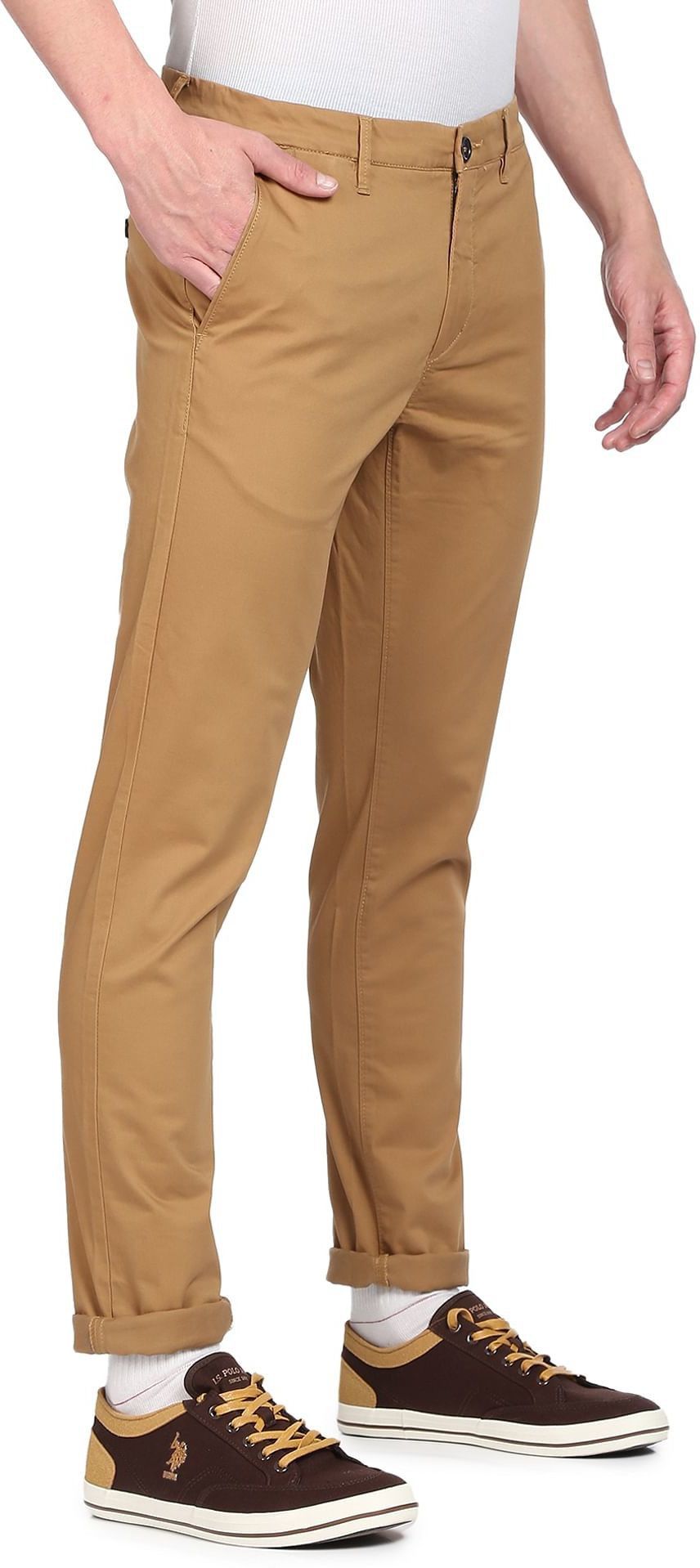 u.s. polo assn. Men Regular Fit Brown Cotton Blend Trousers-picture-16
