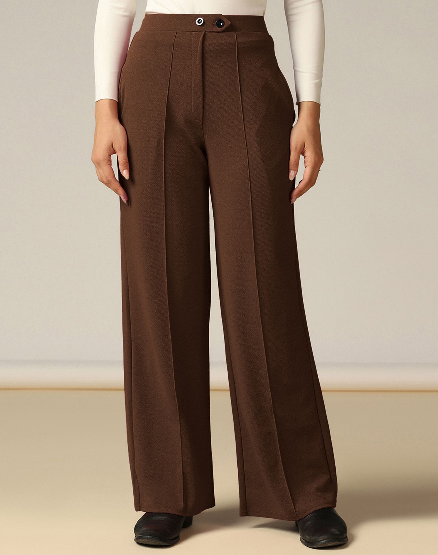 Women Regular Fit Brown Lycra Blend Trousers-image-33