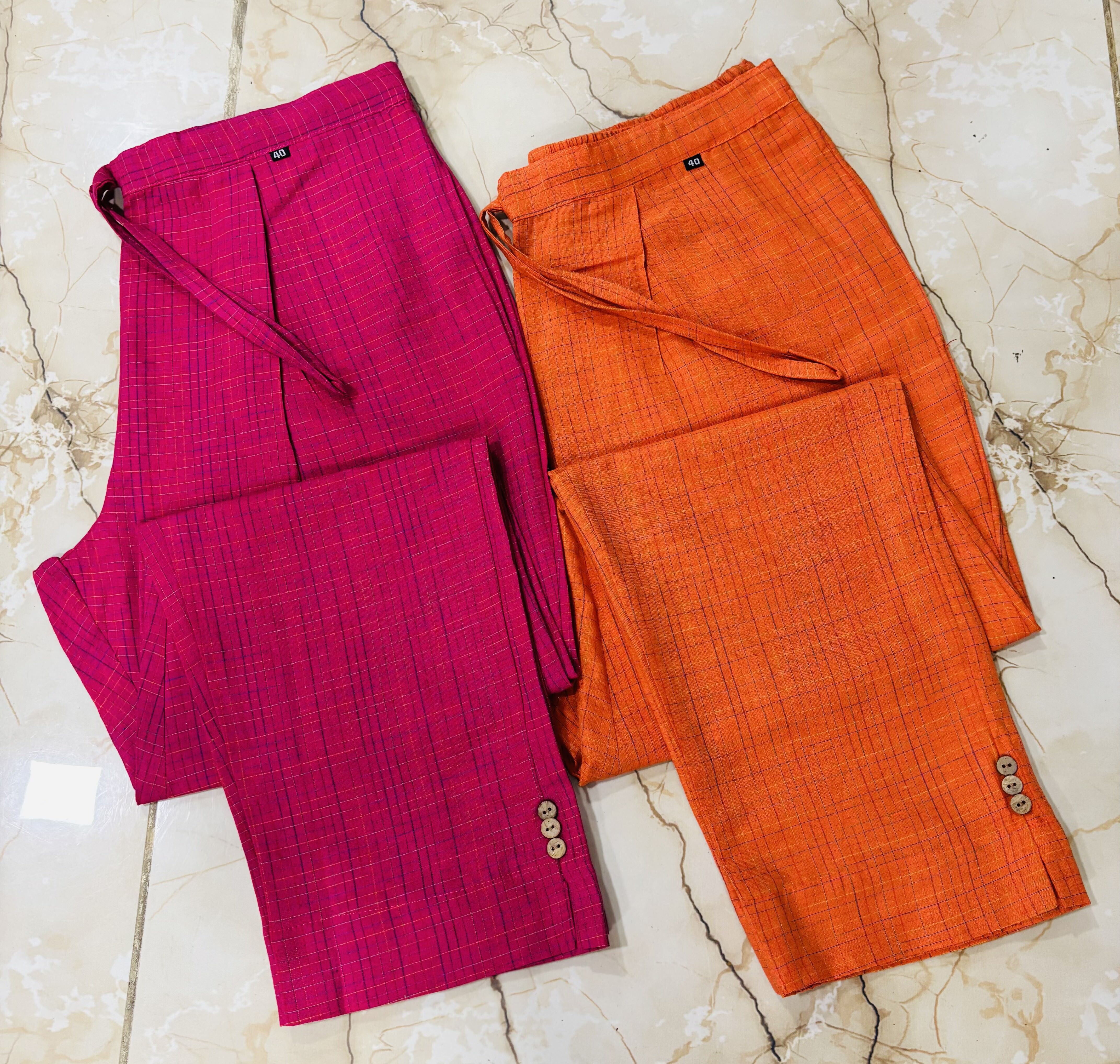 Pack of 2 Women Regular Fit Pink, Orange Cotton Blend Trousers-image-39