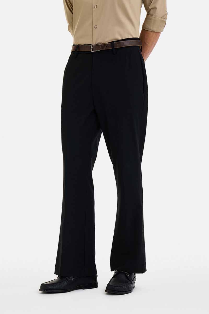 Men Flared Black Polyester Trousers-image-7