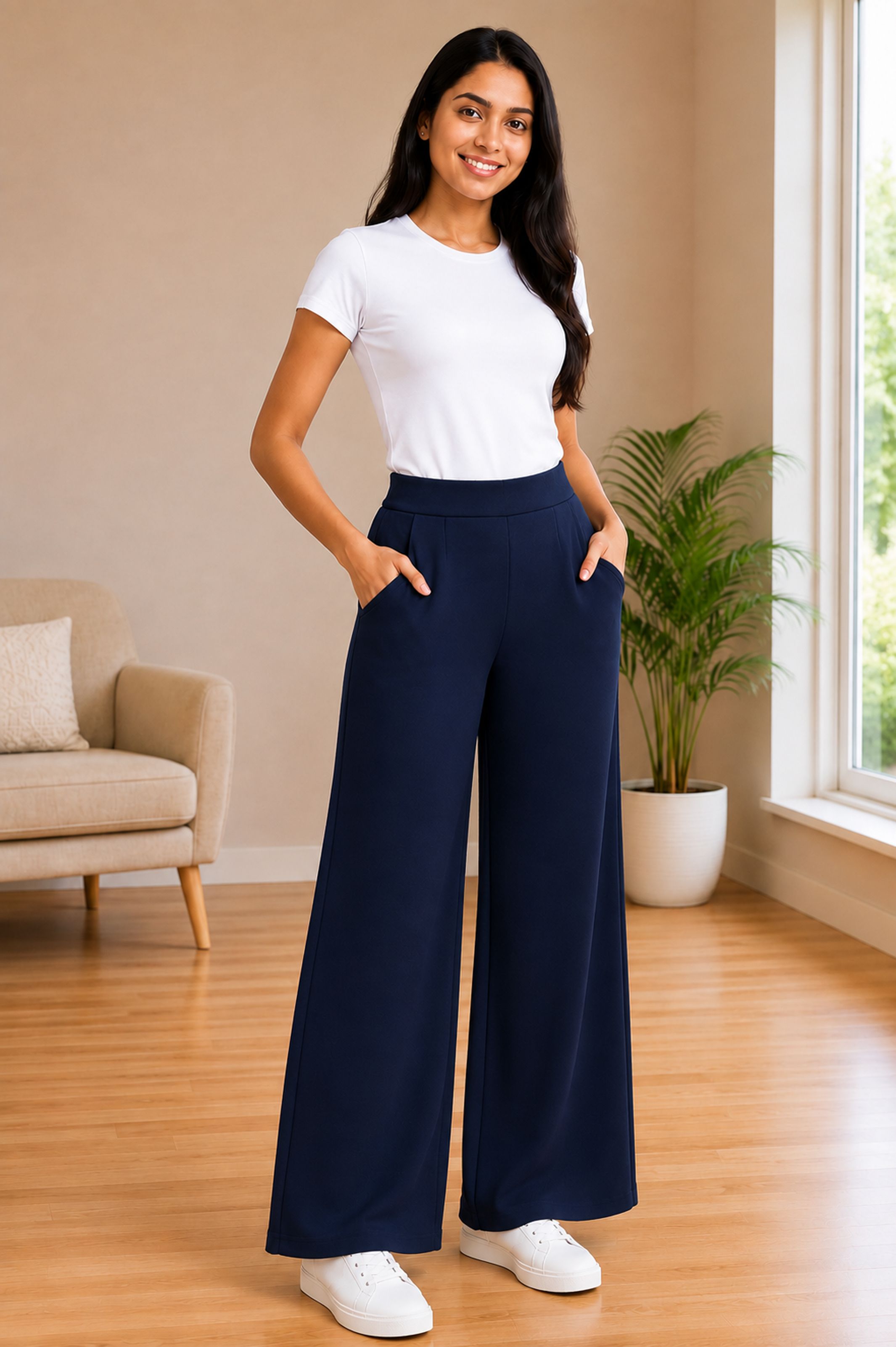 jackboy Women Straight Fit Dark Blue Polycotton Trousers-picture-37