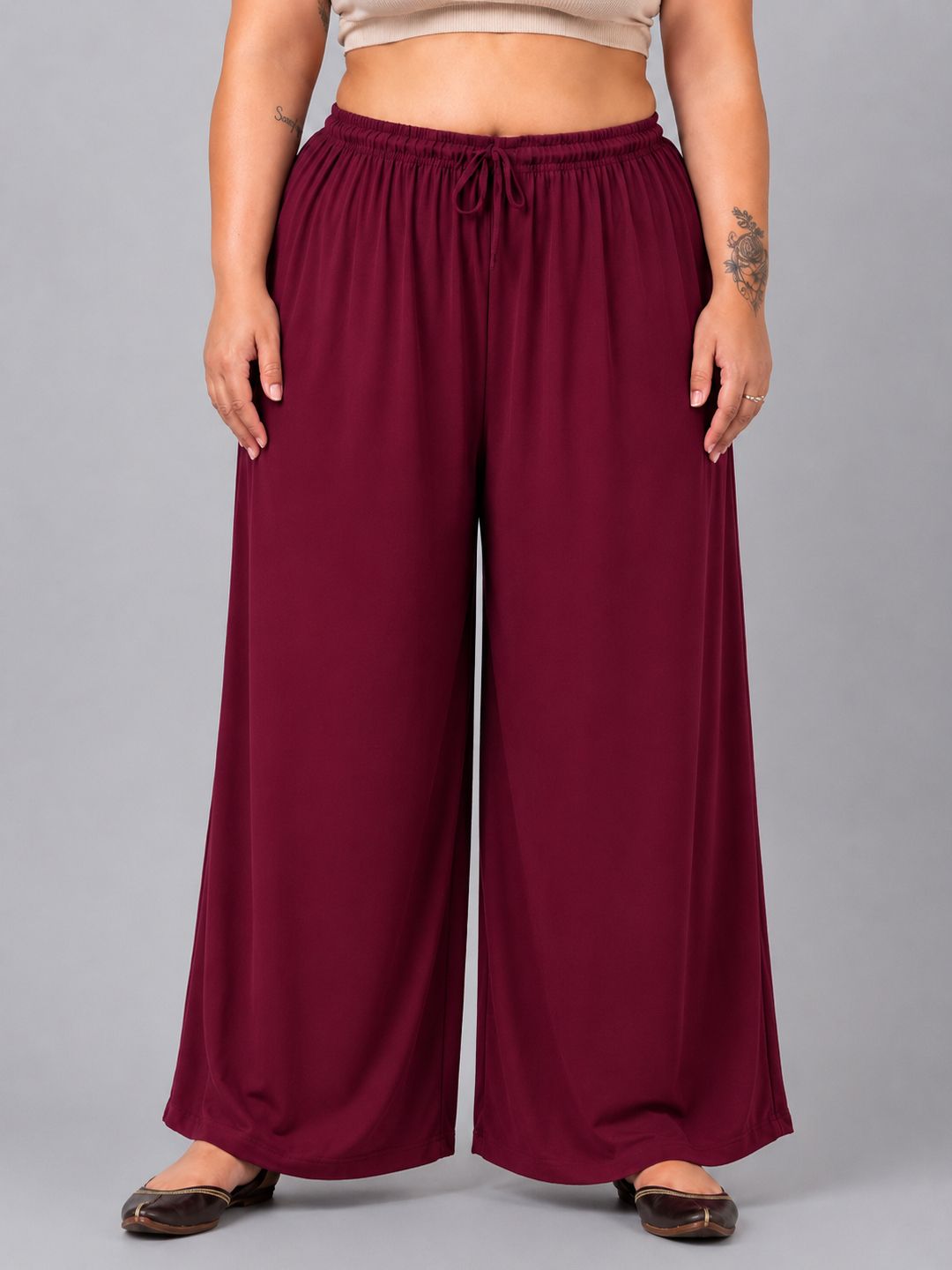 trend level Women Loose Fit Maroon Viscose Rayon Trousers-picture-8