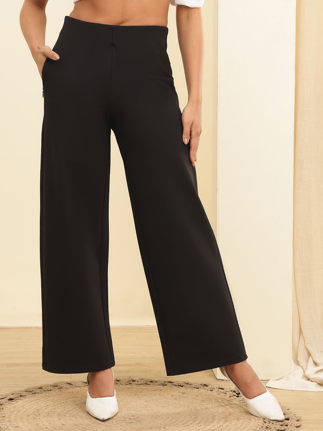 puella Women Straight Fit Black Viscose Rayon Trousers-picture-29