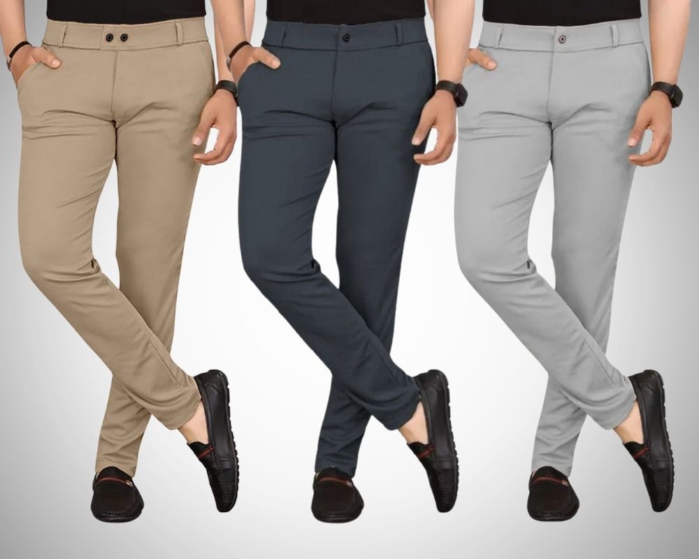 chartou Pack of 3 Men Regular Fit Multicolor Lycra Blend Trousers-picture-16