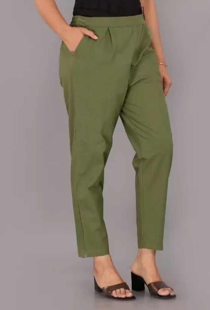 d k w Women Regular Fit Dark Green Pure Cotton Trousers-picture-12