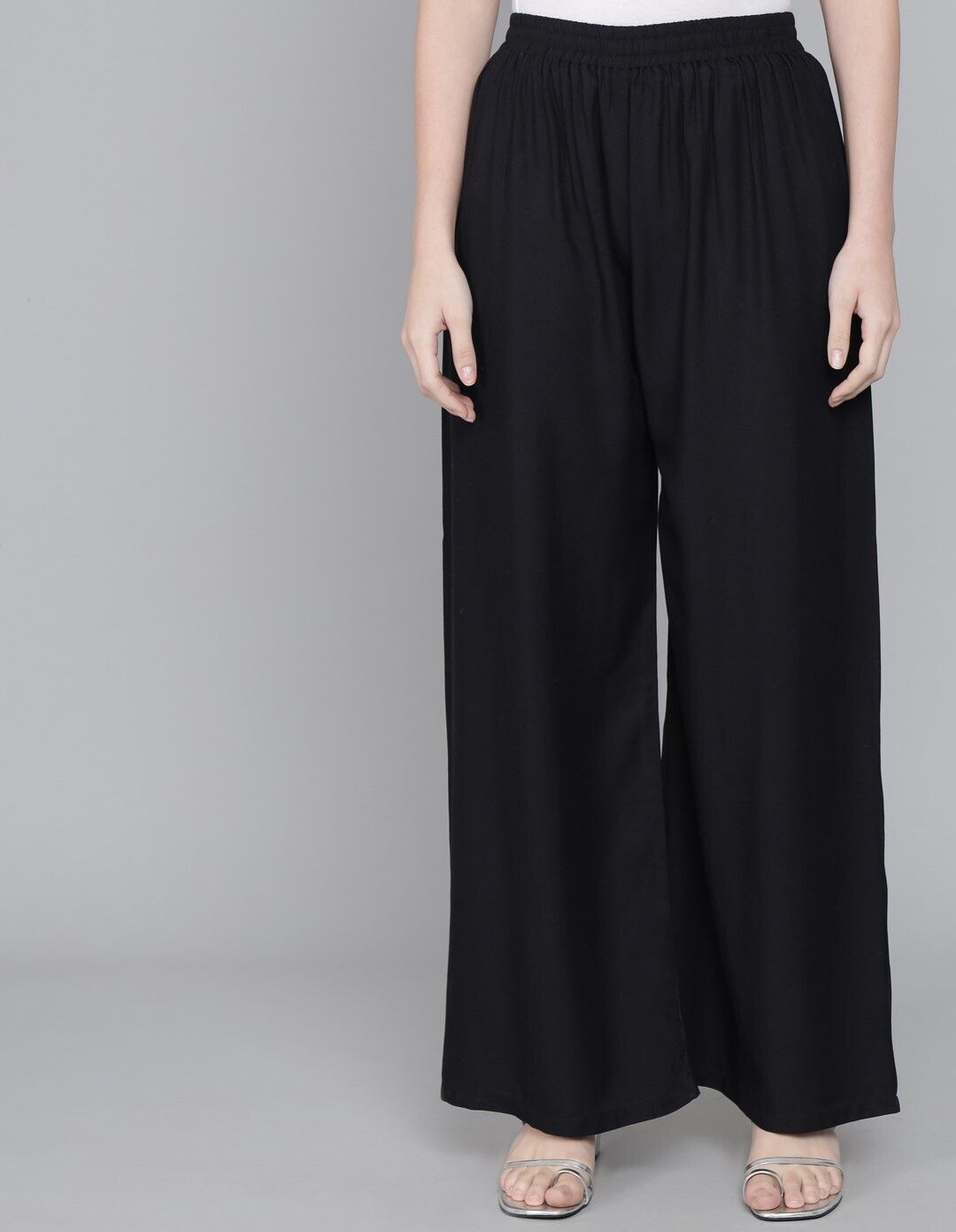 Women Relaxed Black Viscose Rayon Trousers-image-4