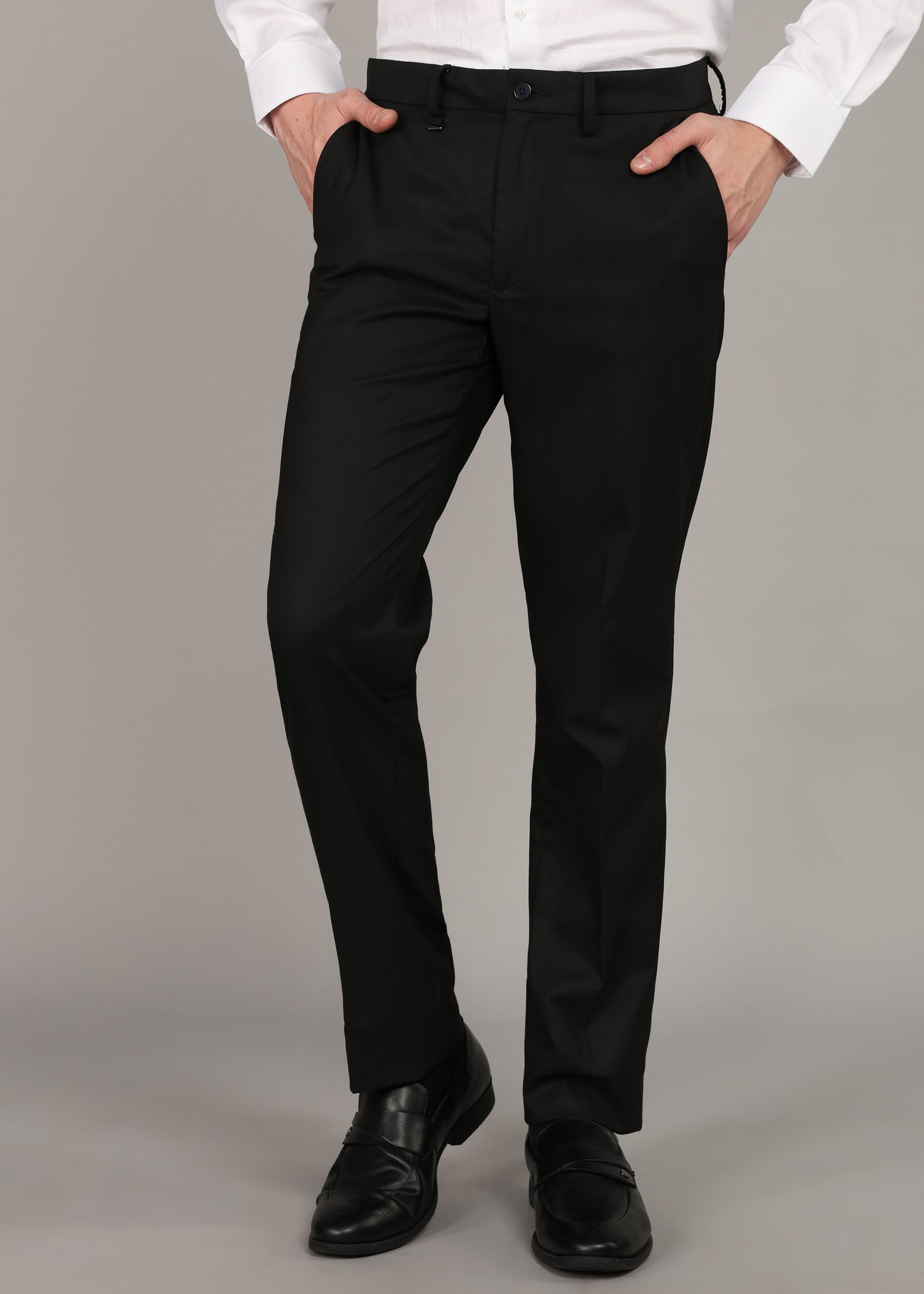 van heusen Men Slim Fit Black Polyester Trousers-picture-13