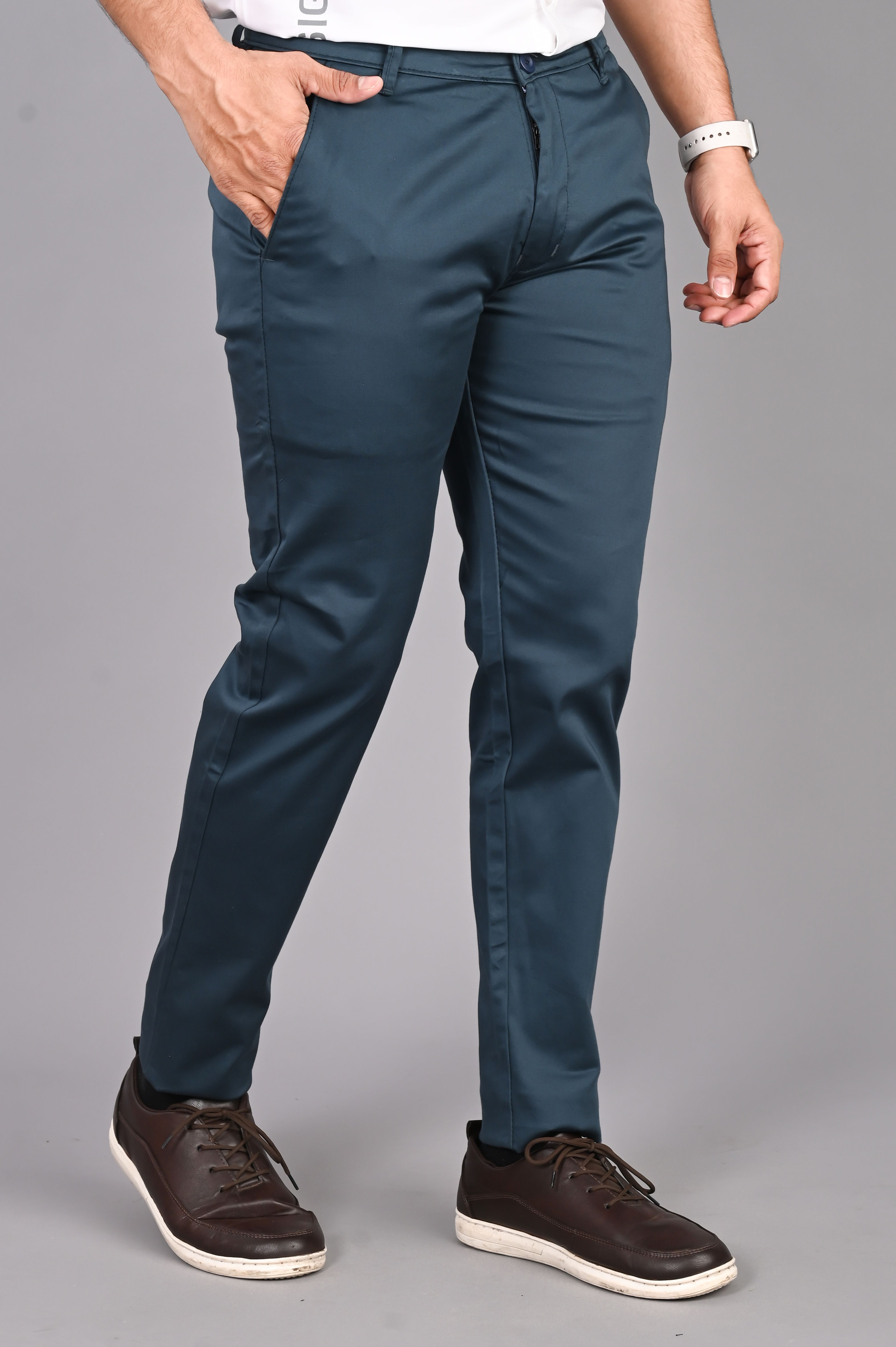 fubar Men Slim Fit Dark Green Cotton Blend Trousers-picture-11