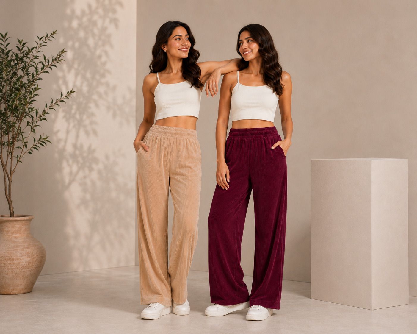 threadhub Women Regular Fit Beige Lycra Blend Trousers-picture-20
