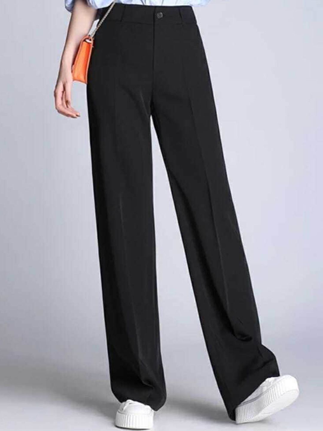 broadstar Women Straight Fit Black Lycra Blend Trousers-picture-28