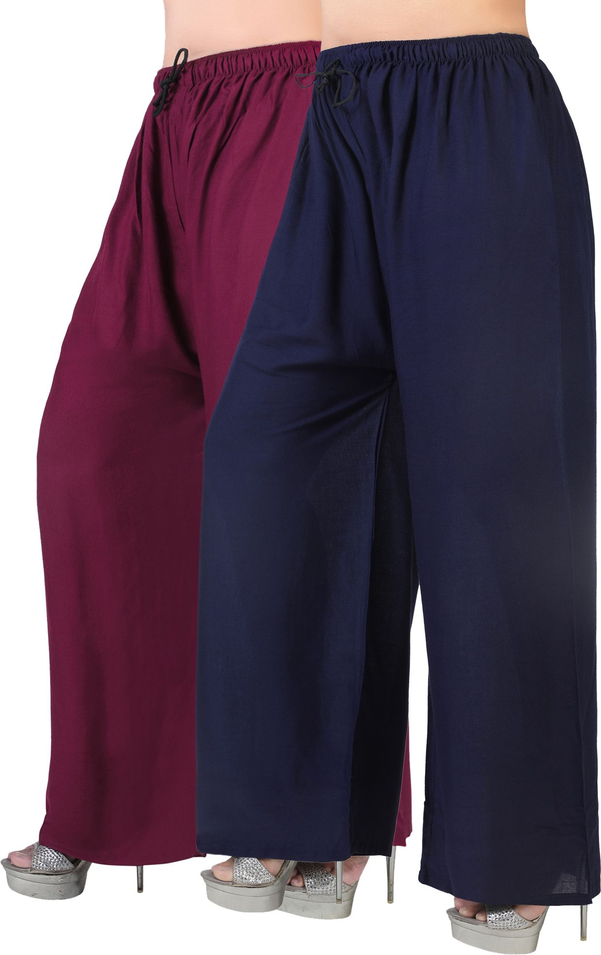 Pack of 2 Women Loose Fit Maroon, Dark Blue Viscose Rayon Trousers-image-16