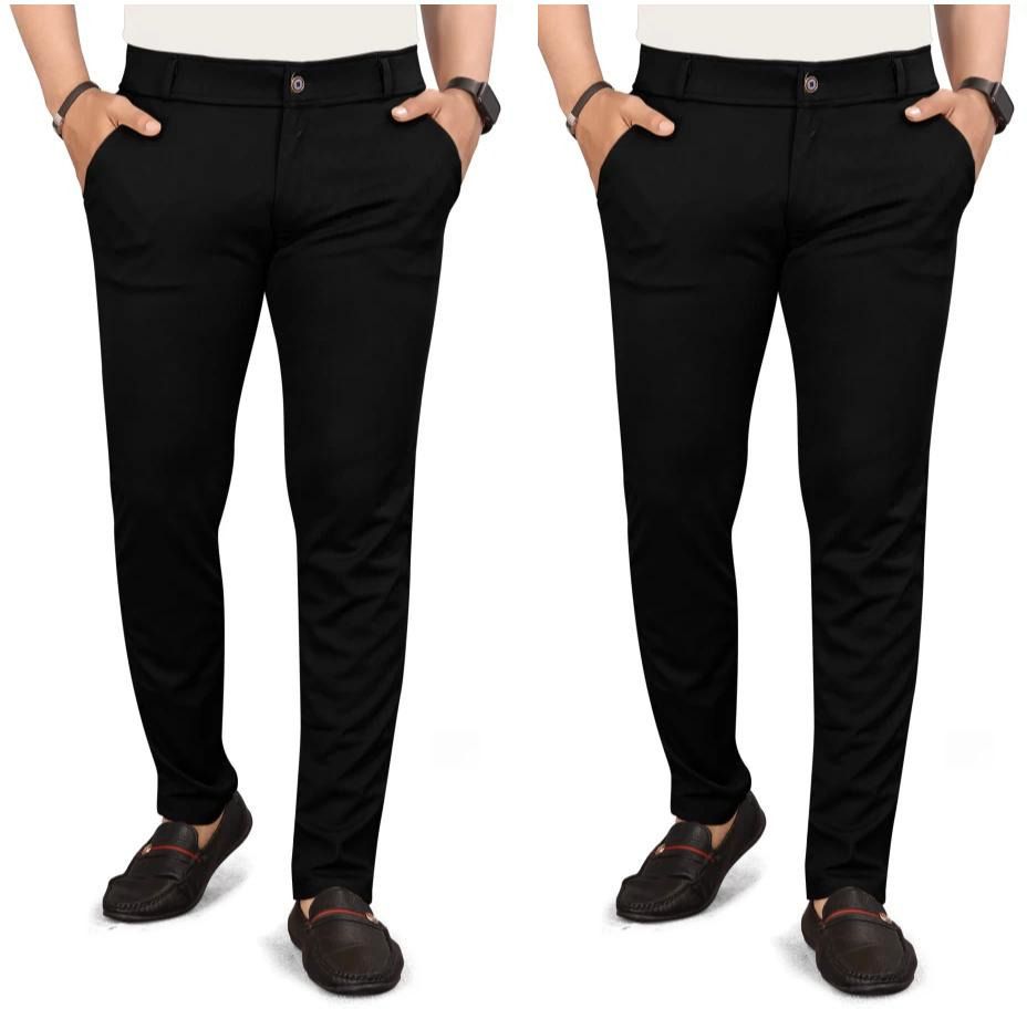 kendore Pack of 2 Men Regular Fit Black, Black Lycra Blend Trousers-picture-23