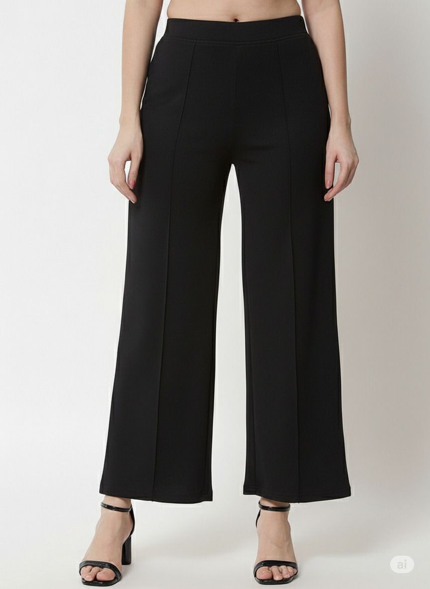 Women Regular Fit Black Viscose Rayon Trousers