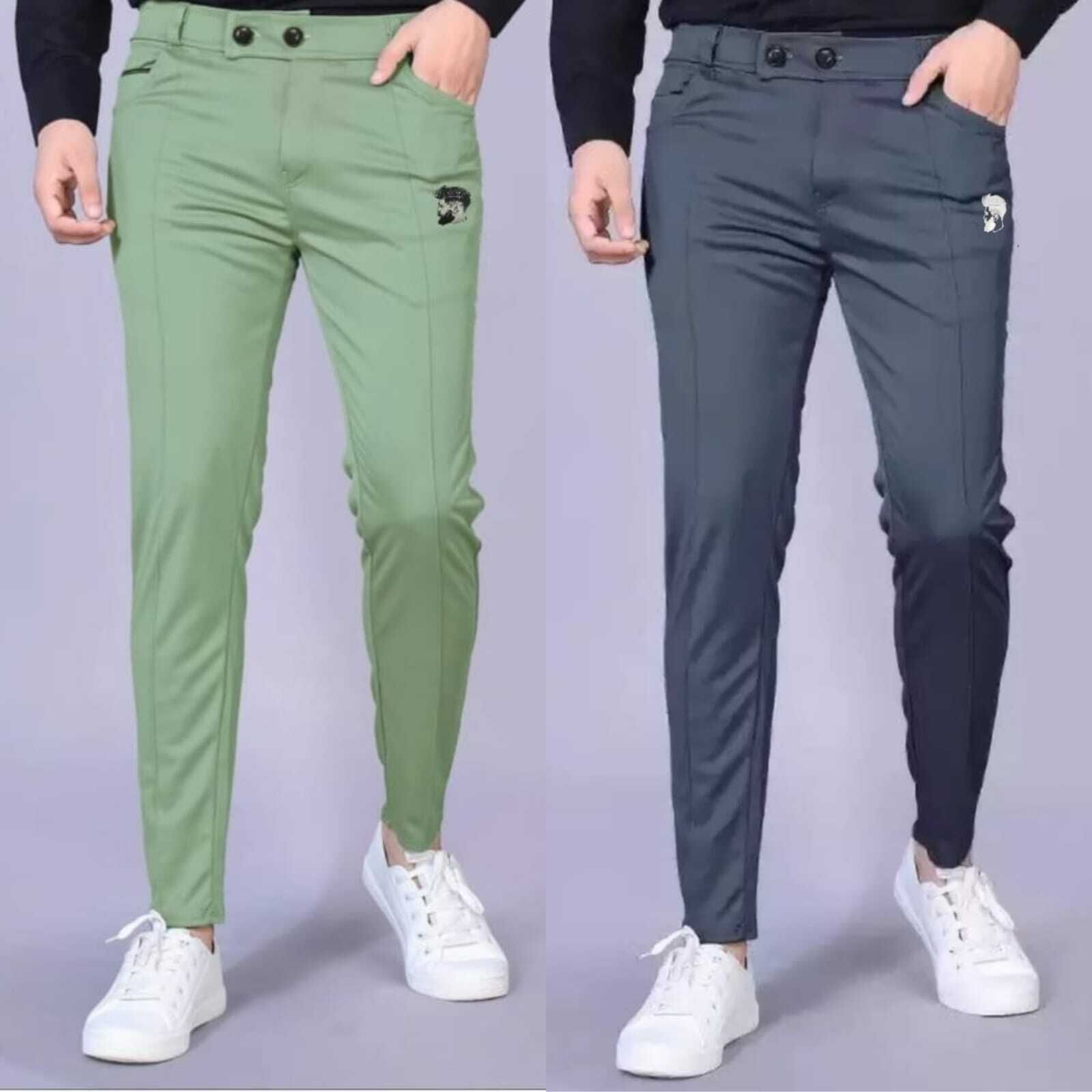 Pack of 2 Men Solid Grey, Green Track Pants-image-48