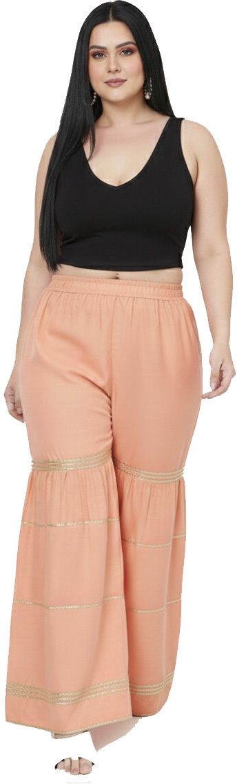 Women Regular Fit Orange Viscose Rayon Trousers