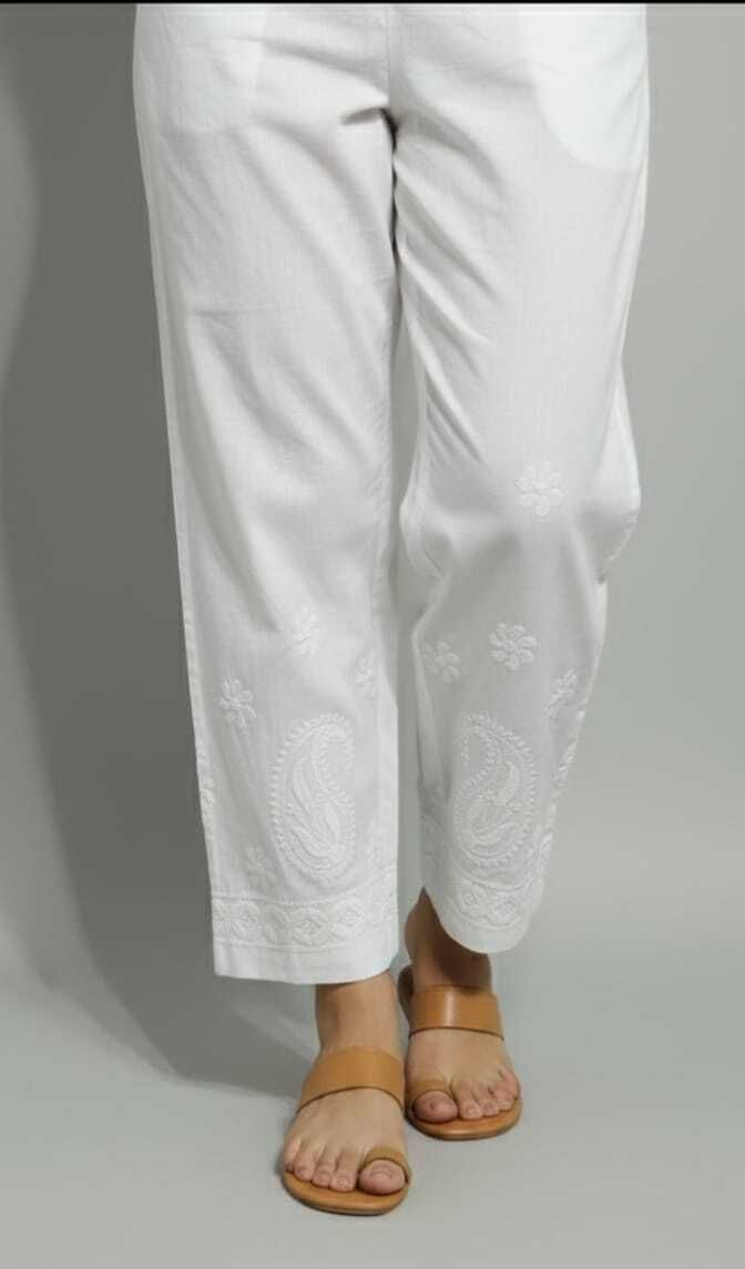 Women Regular Fit White Pure Cotton Trousers-image-3