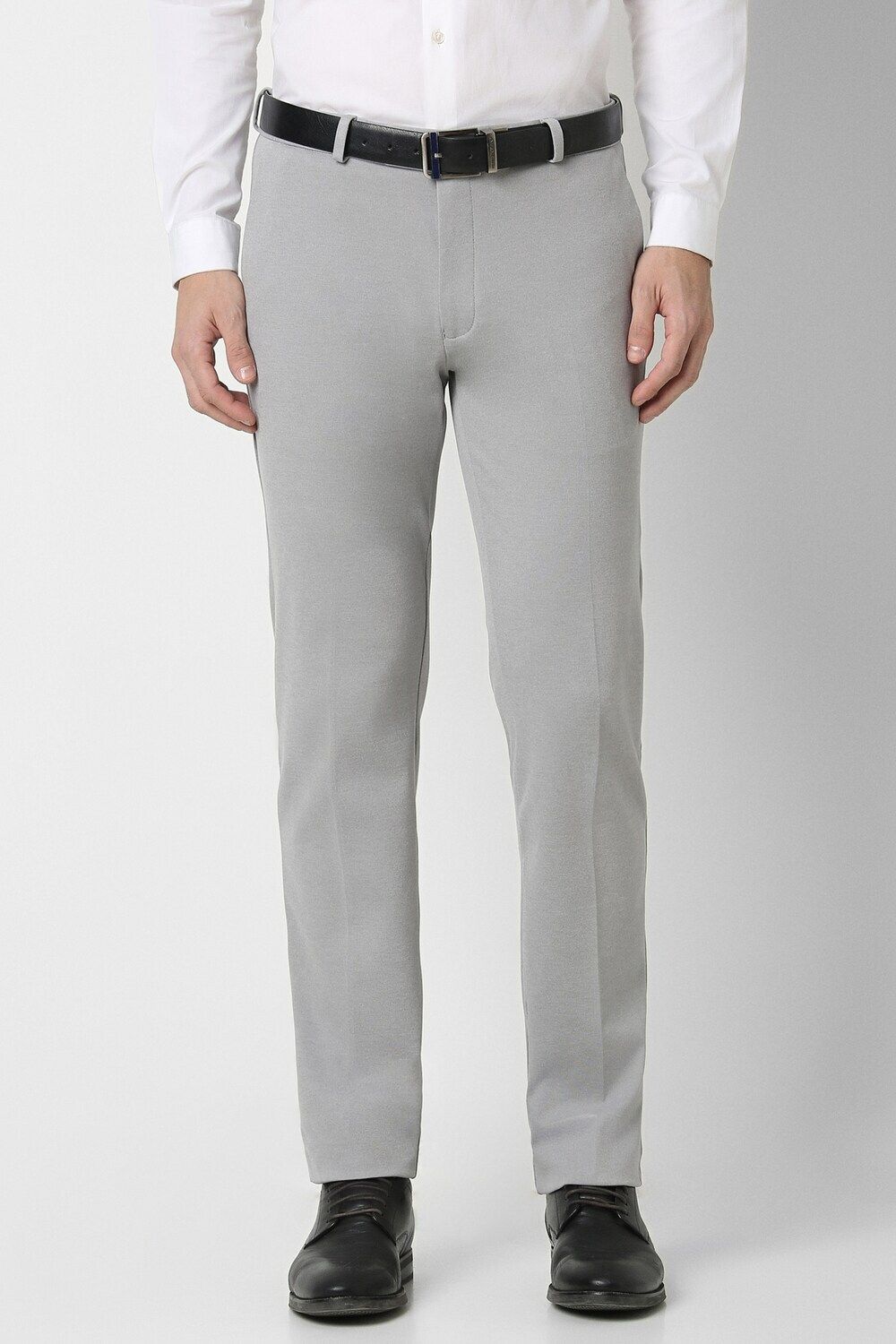 Men Slim Fit Grey Polyester Trousers-image-10