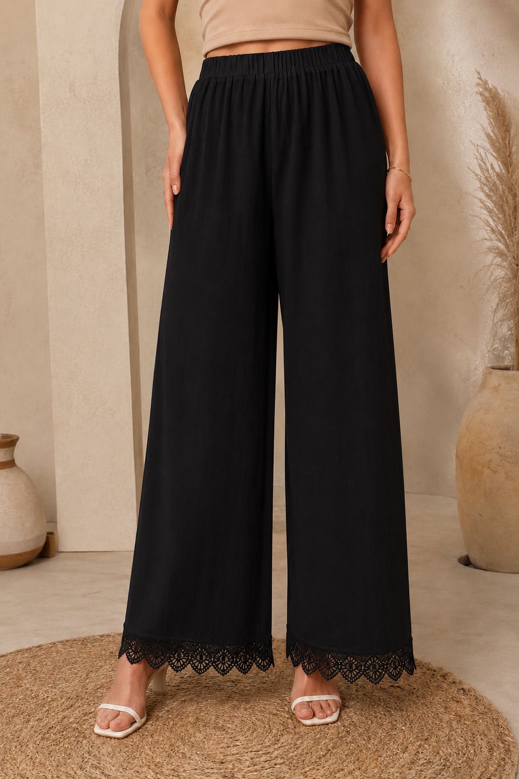 matangeez Women Regular Fit Black Viscose Rayon Trousers-picture-26