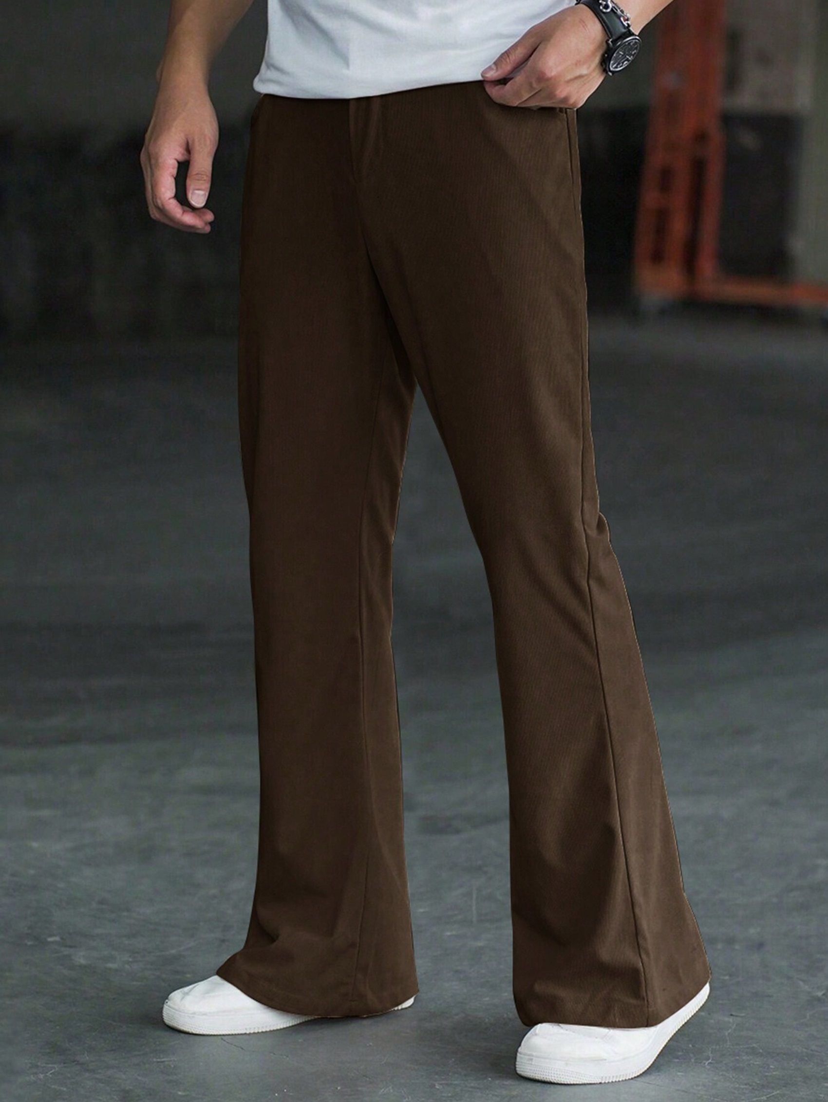 Men Loose Fit Brown Lycra Blend Trousers-image-21