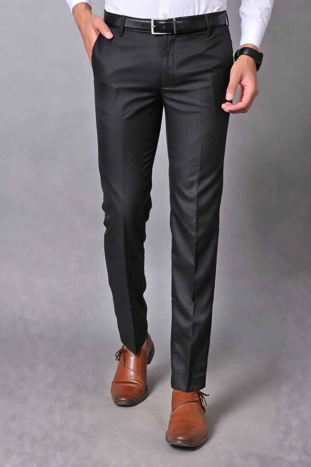 Men Regular Fit Black Polycotton Trousers-image-29