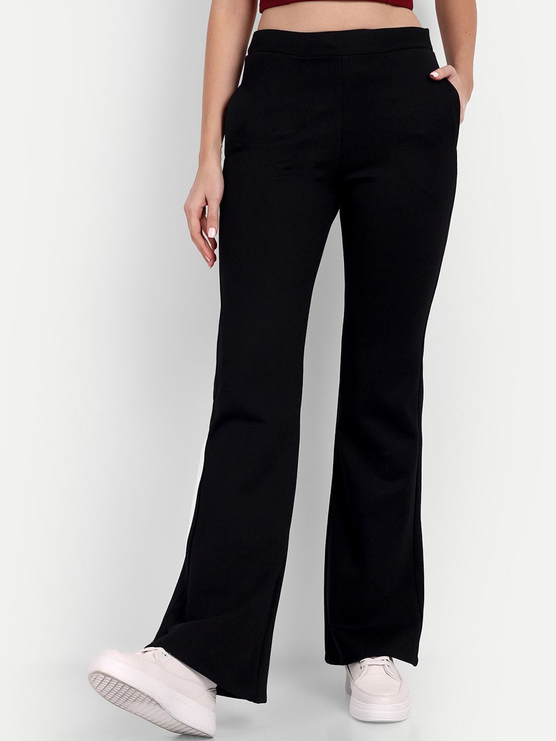 broadstar Women Flared Black Lycra Blend Trousers-picture-12