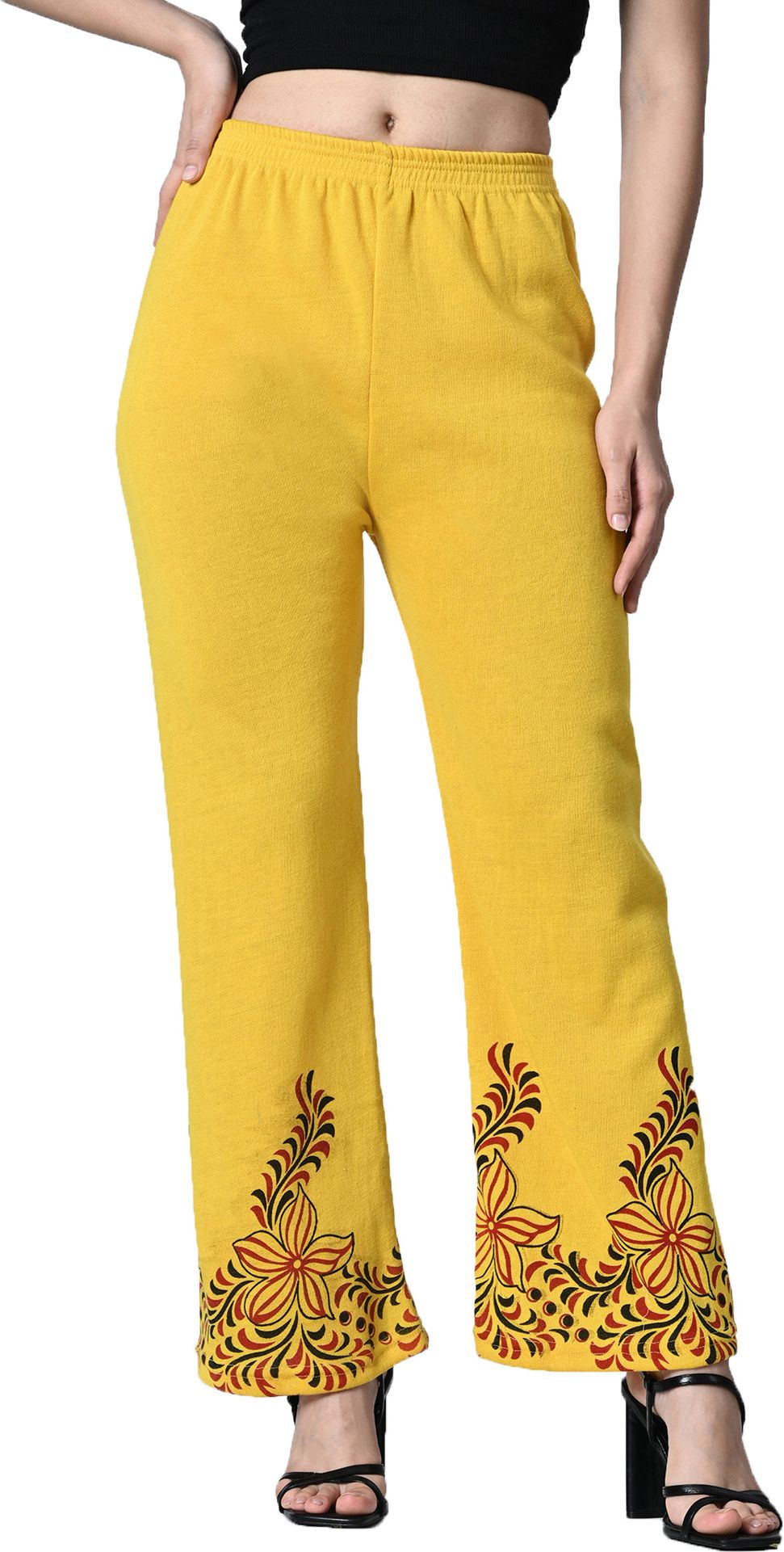indiweaves Women Comfort Fit Yellow Wool Trousers-picture-31