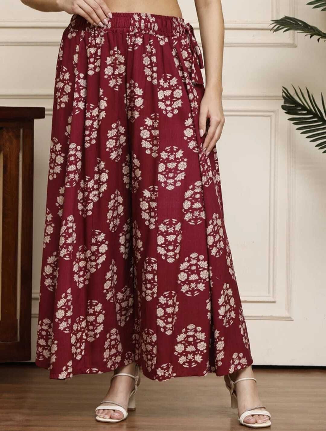 Womens CottonFloral Printed Flaerd Ethnic Plazzo Women Pyjama-image-48