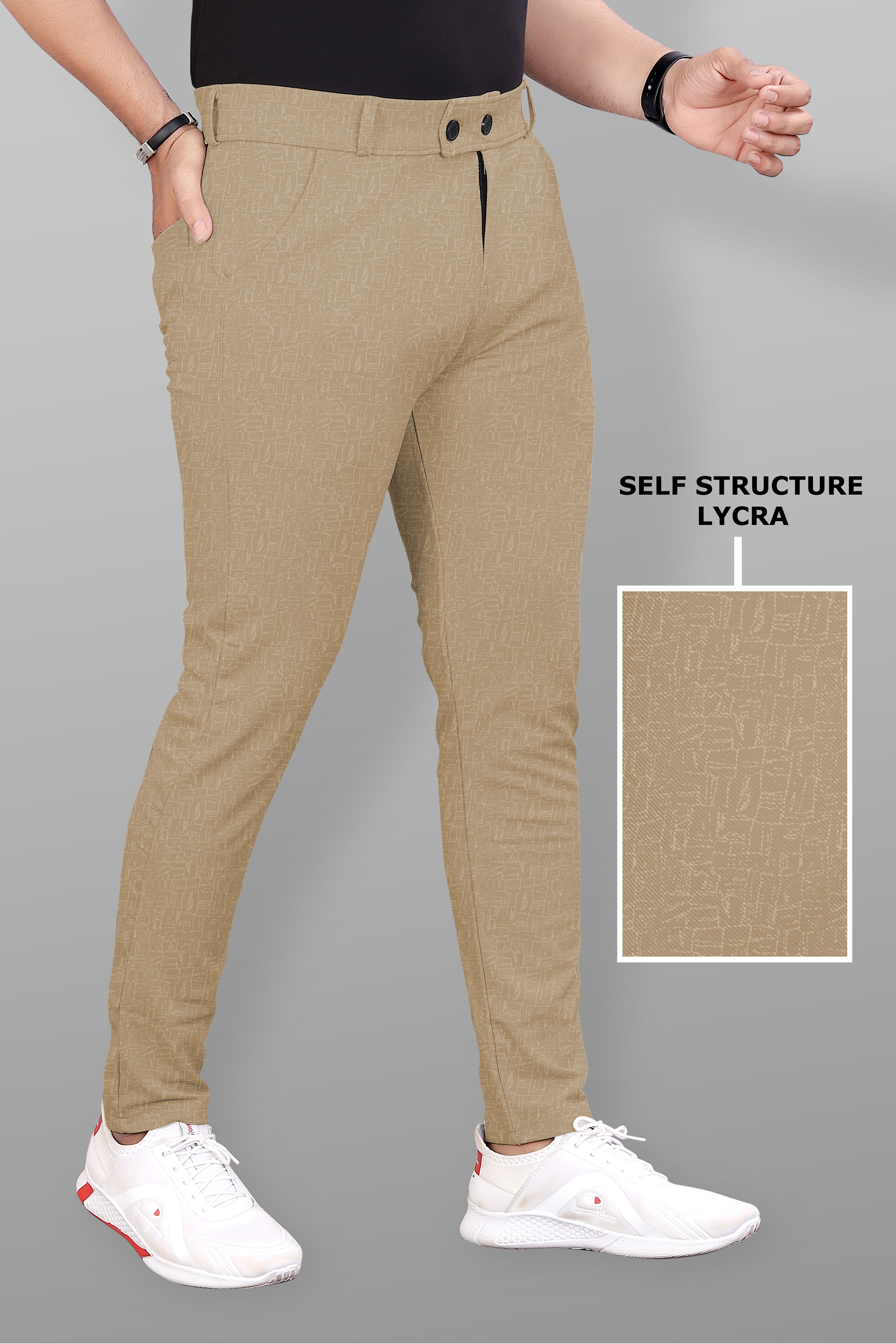 combraided Men Slim Fit Khaki Lycra Blend Trousers-picture-29