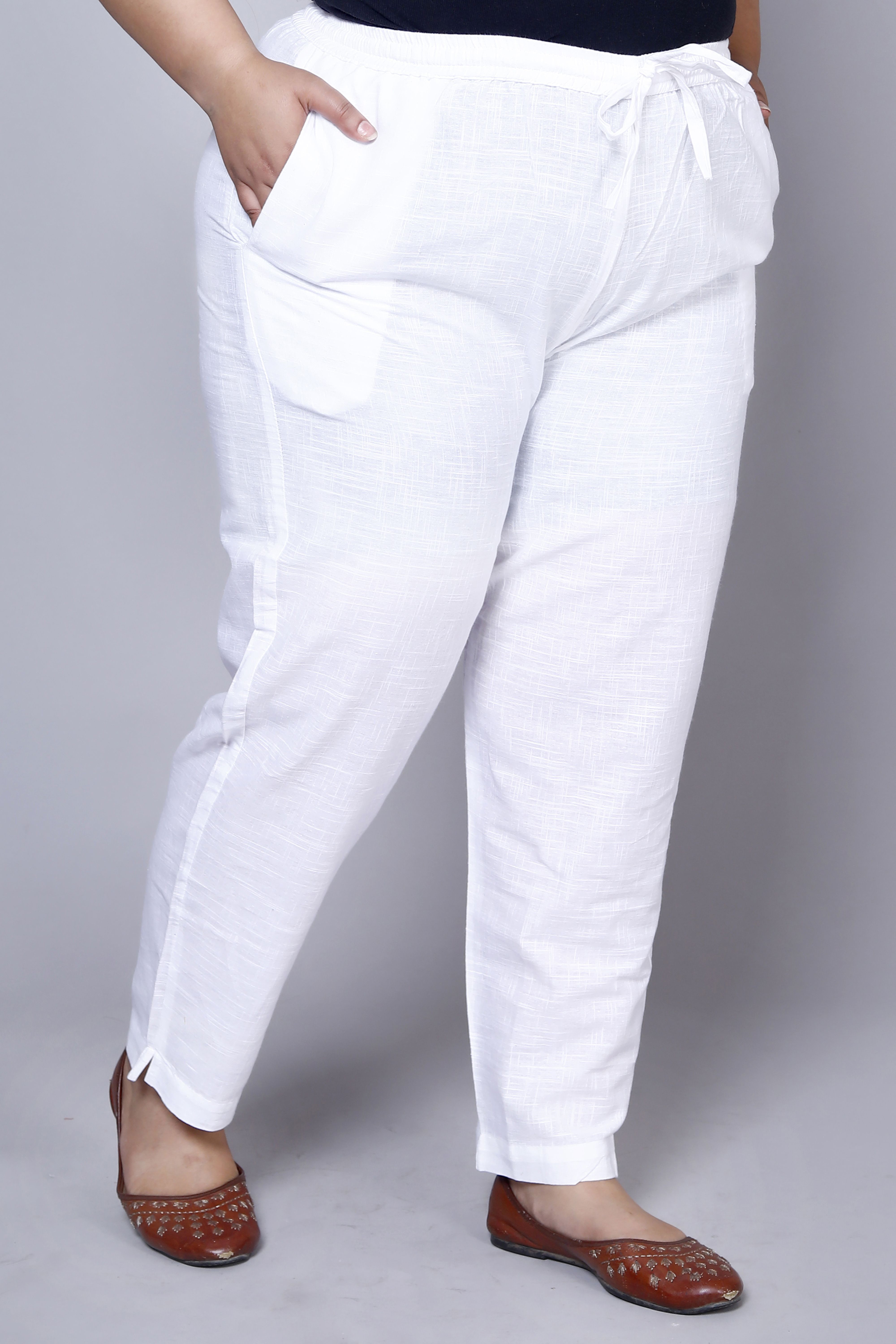 aavoni Women Straight Fit White Pure Cotton Trousers-picture-15