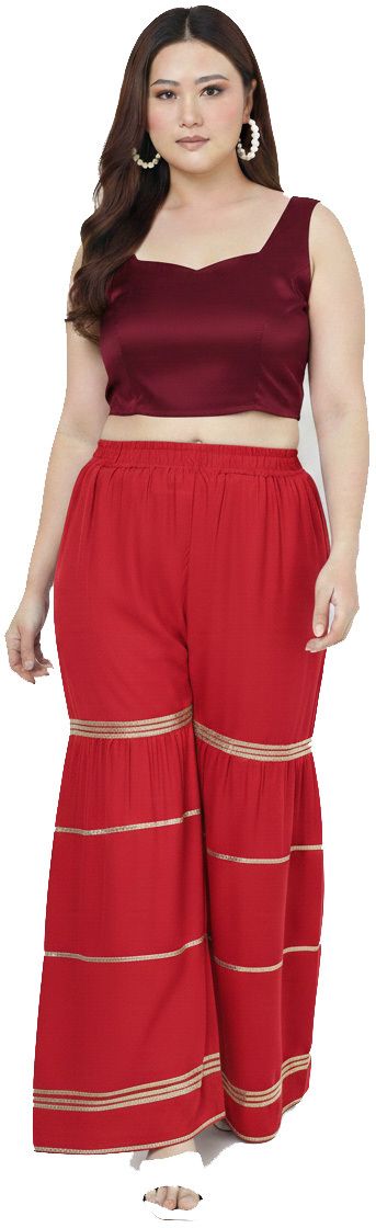 Women Regular Fit Red Viscose Rayon Trousers