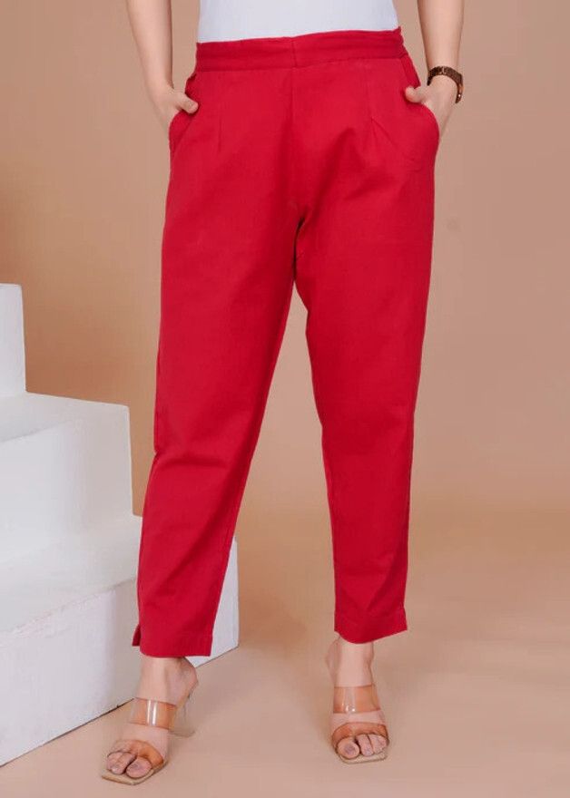 mirhanika Women Regular Fit Red Pure Cotton Trousers-picture-11