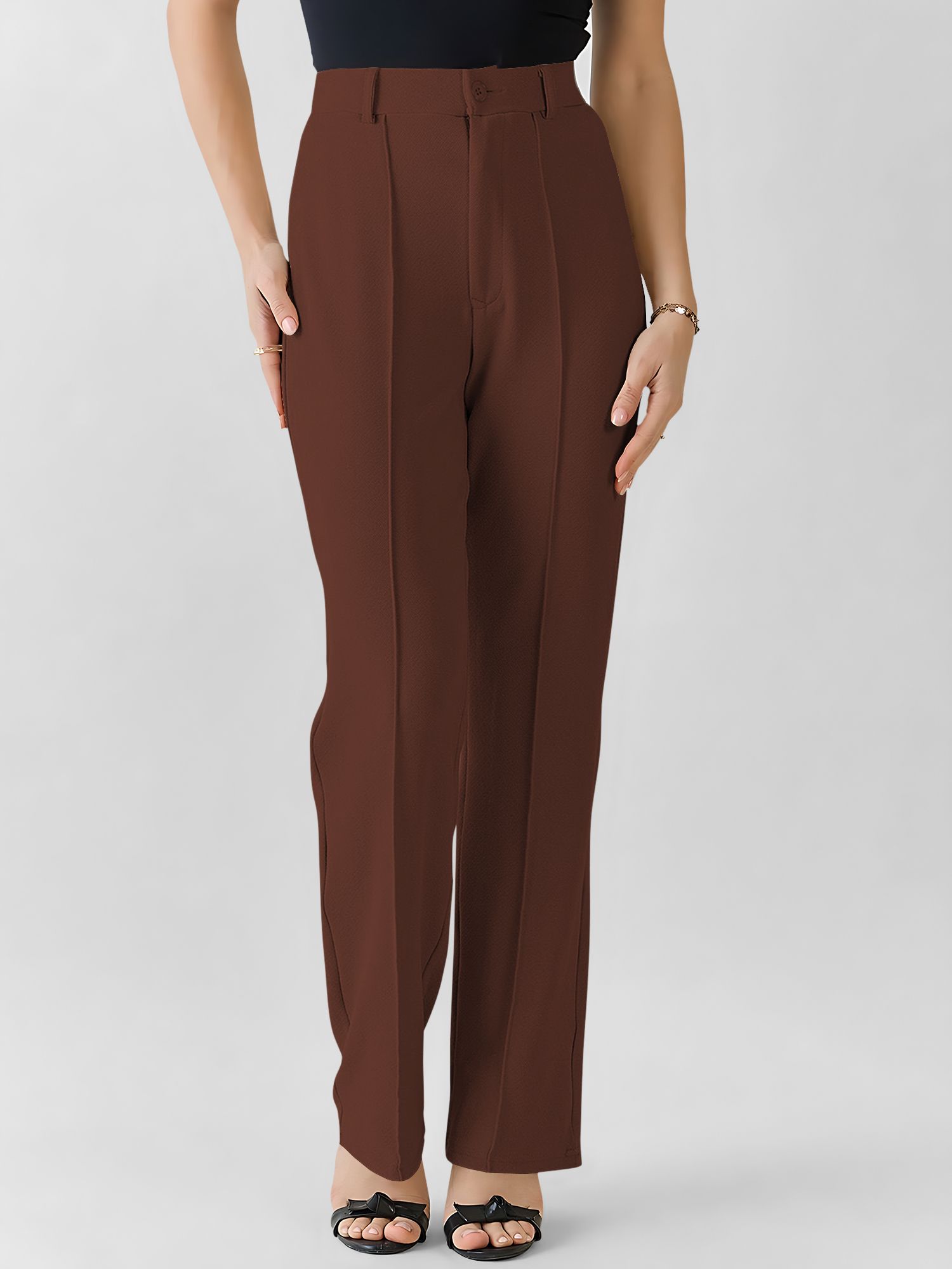 dream beauty fashion Women Regular Fit Brown Polyester Trousers-picture-27