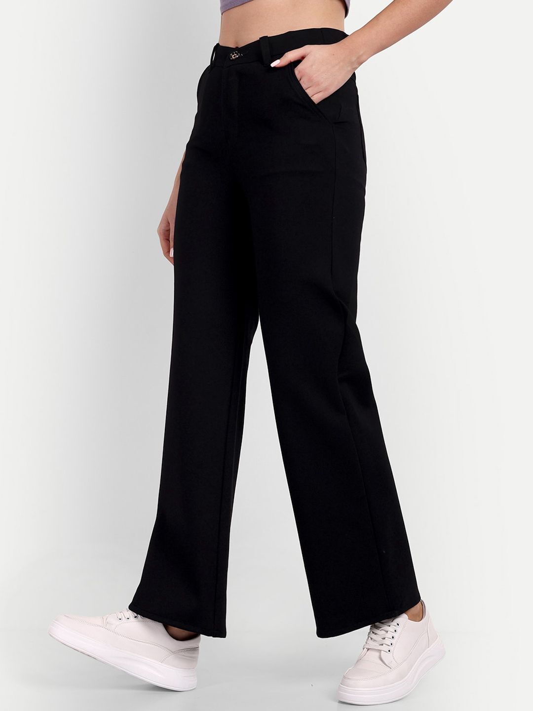 broadstar Women Loose Fit Black Lycra Blend Trousers-picture-31