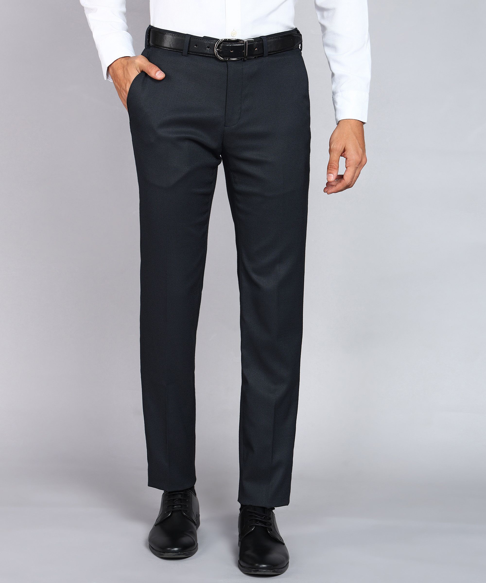 raymond Men Slim Fit Dark Blue Polyester Trousers-picture-38