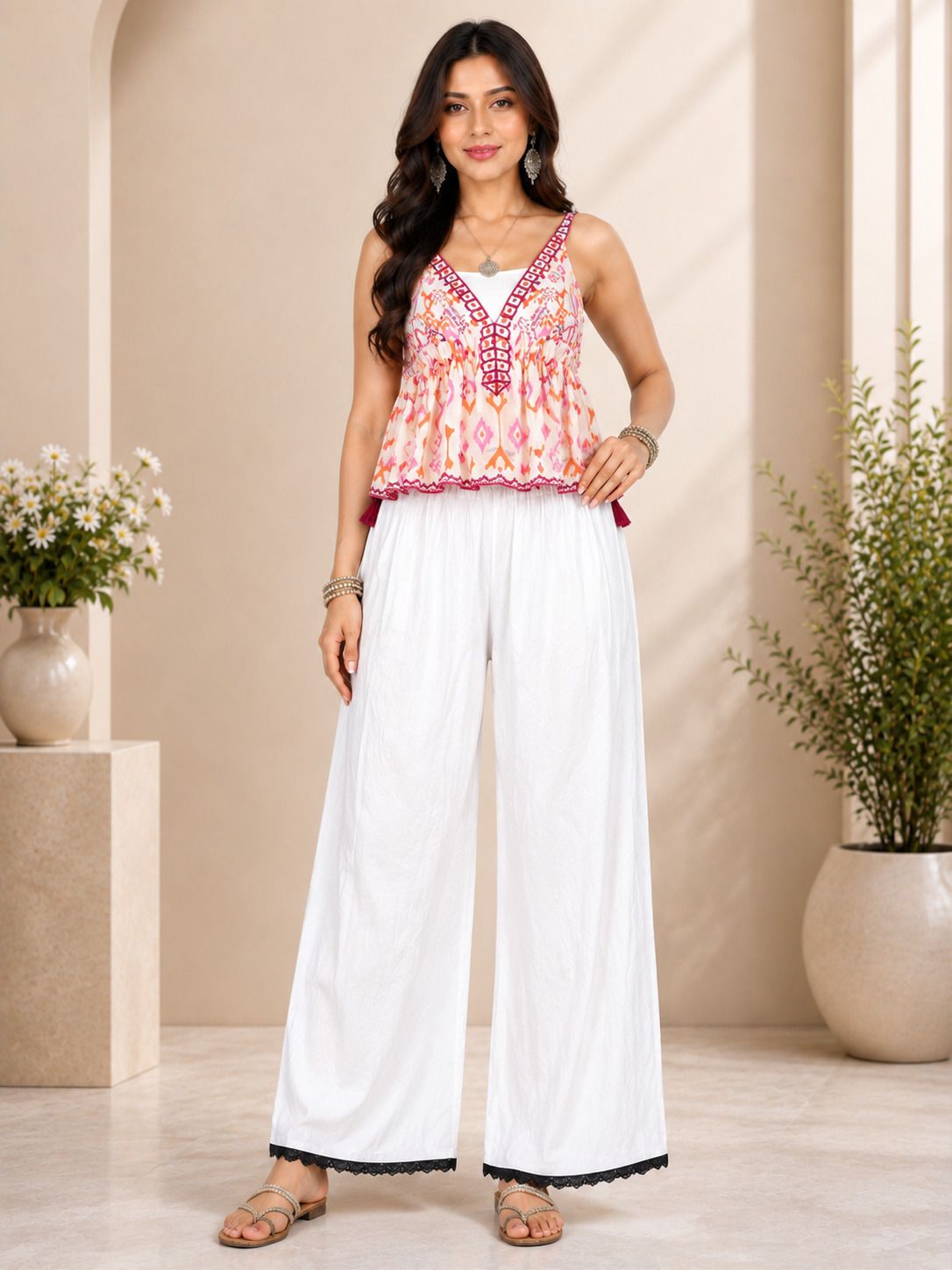 tanushk Women Comfort Fit White Polycotton Trousers-picture-16