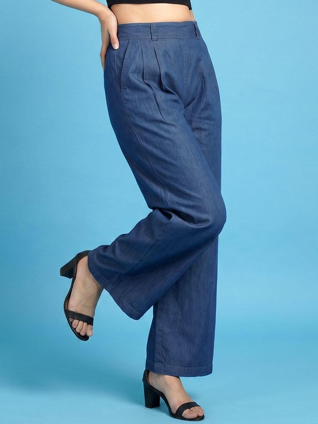 addyvero Women Straight Fit Blue Polyester Trousers-picture-26