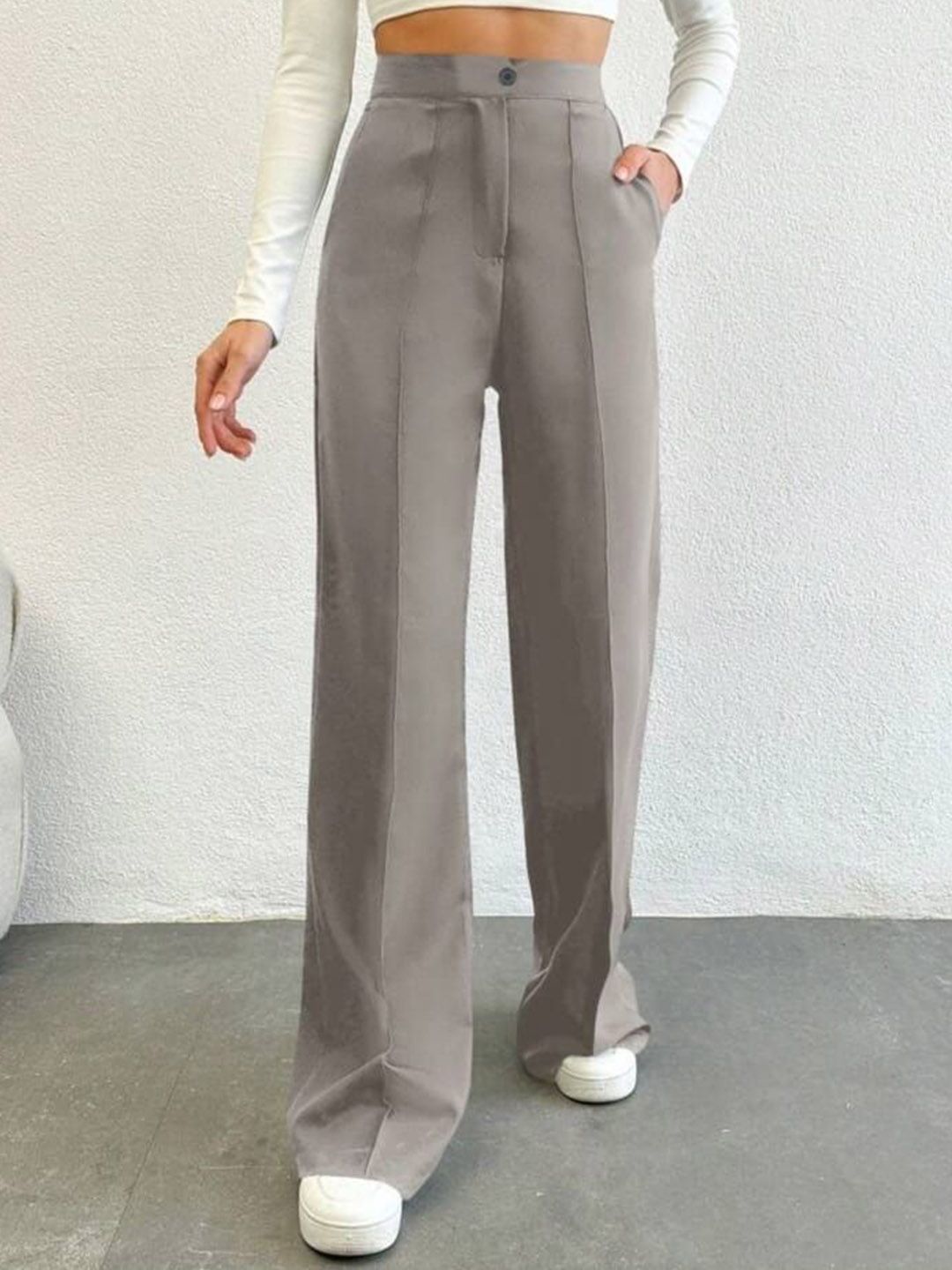 next one Women Straight Fit Grey Polyester Trousers-picture-18