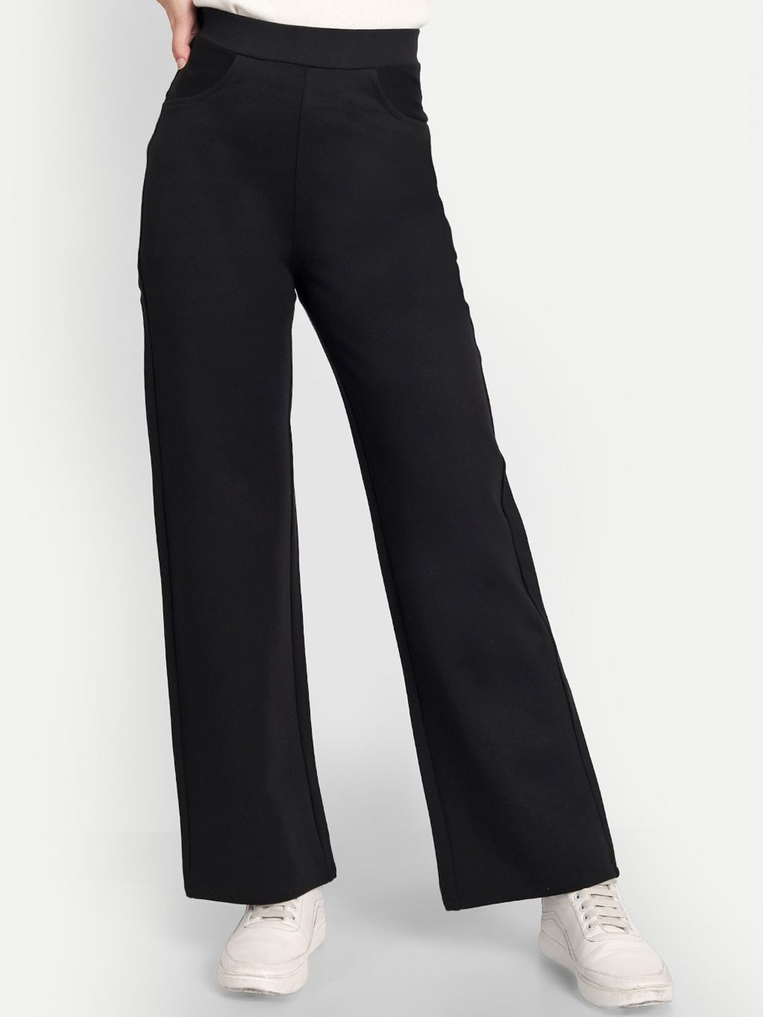 broadstar Women Straight Fit Black Lycra Blend Trousers-picture-30