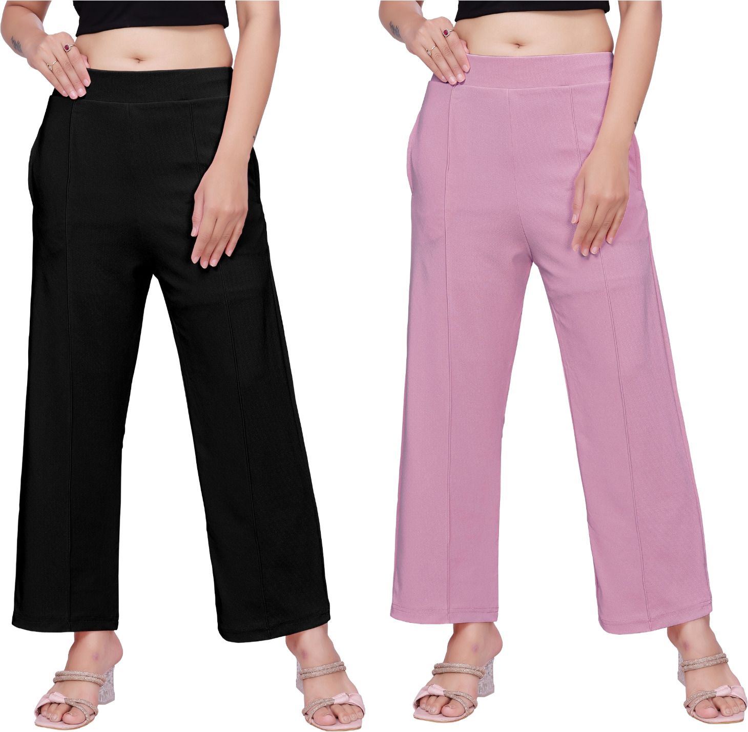 veiramen Pack of 2 Women Comfort Fit Multicolor Cotton Blend Trousers-picture-16