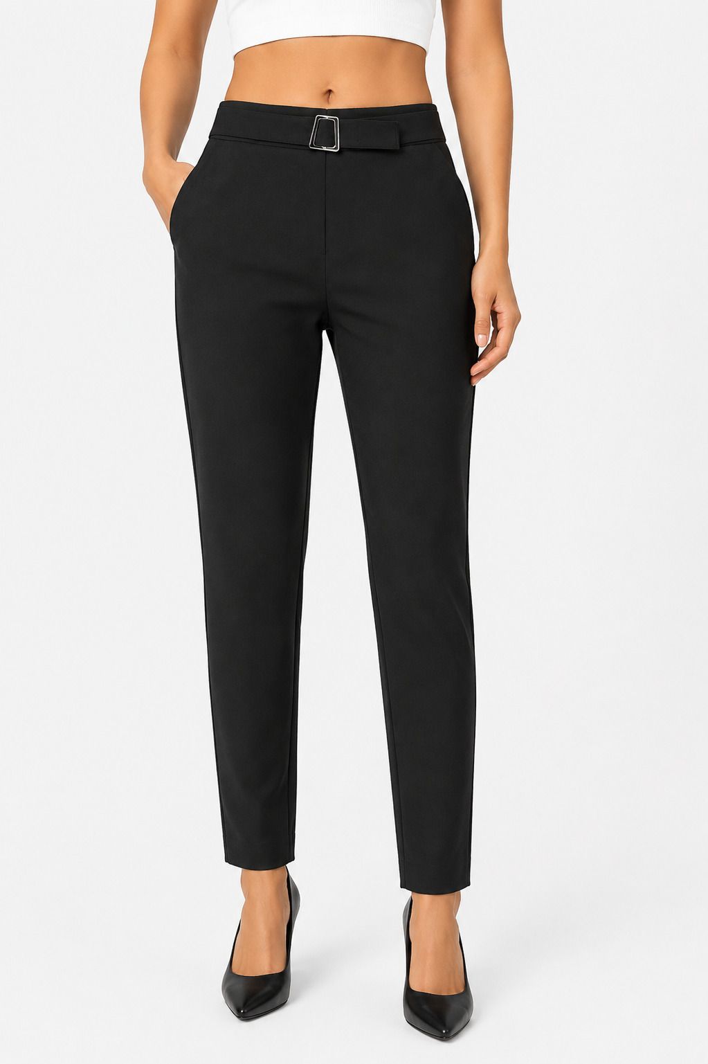 Women Straight Fit Black Polyester Trousers-image-36