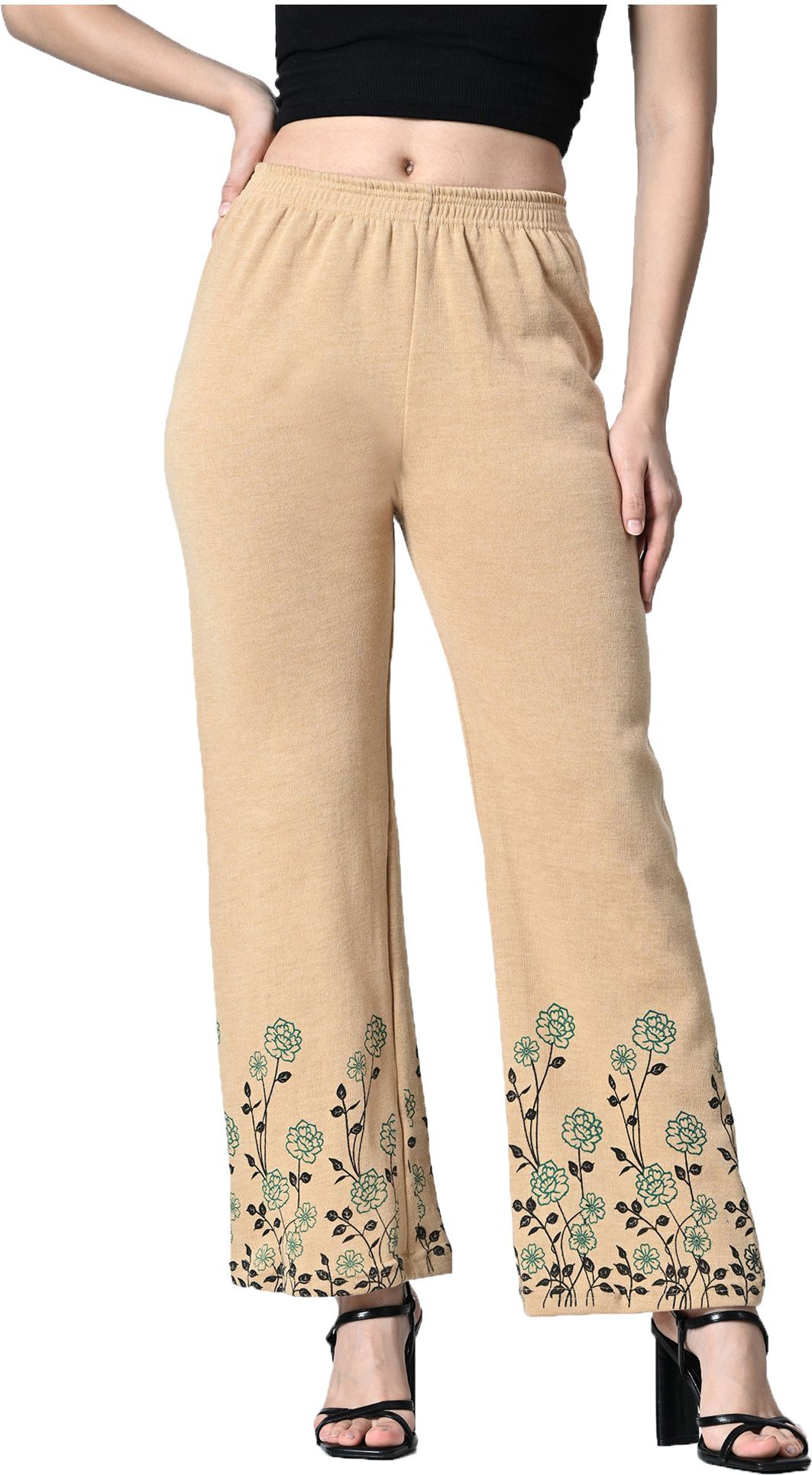 indiweaves Women Comfort Fit Beige Wool Trousers-picture-34