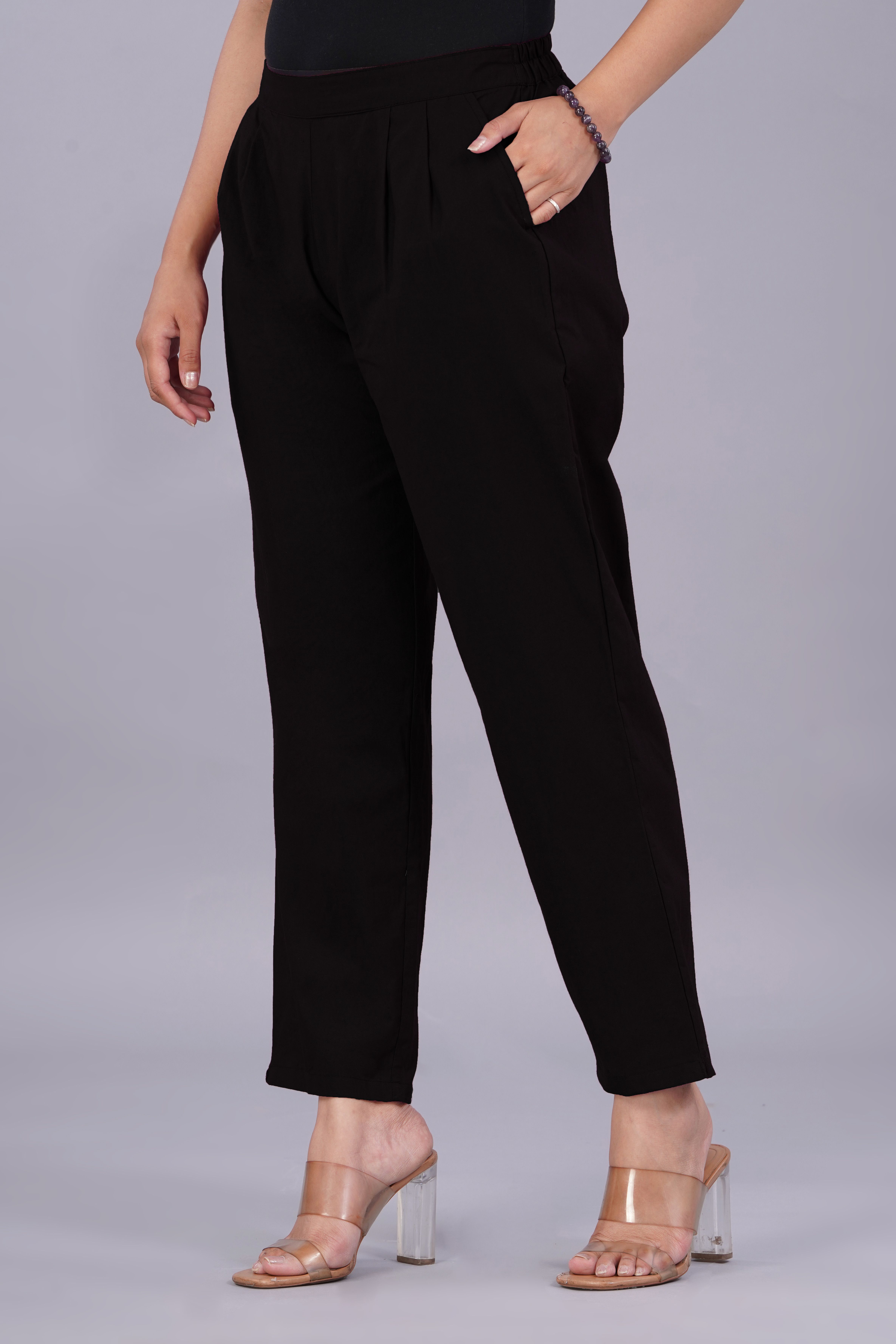 Women Regular Fit Black Pure Cotton Trousers