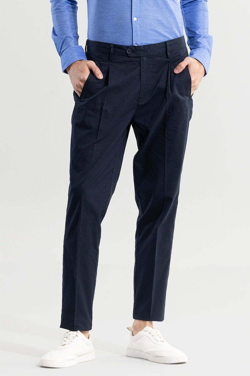 snitch Men Slim Fit Dark Blue Cotton Blend Trousers-picture-23