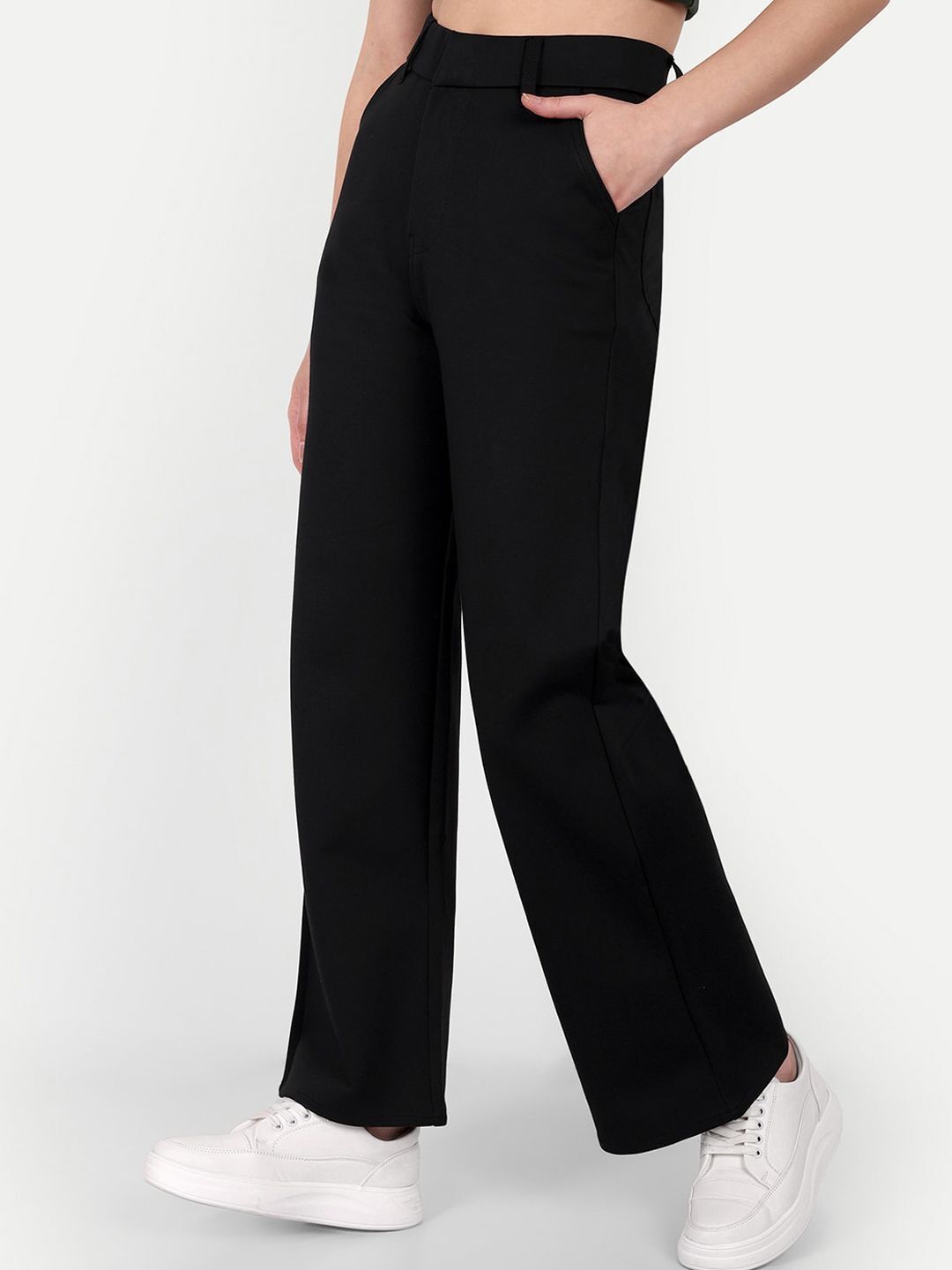next one Women Loose Fit Black Lycra Blend Trousers-picture-37