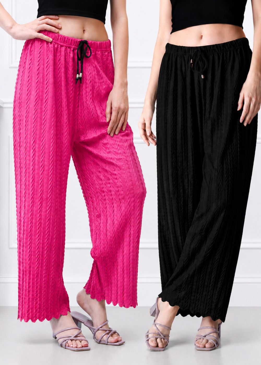 sweetseam Pack of 2 Women Straight Fit Black, Pink Lycra Blend Trousers-picture-39