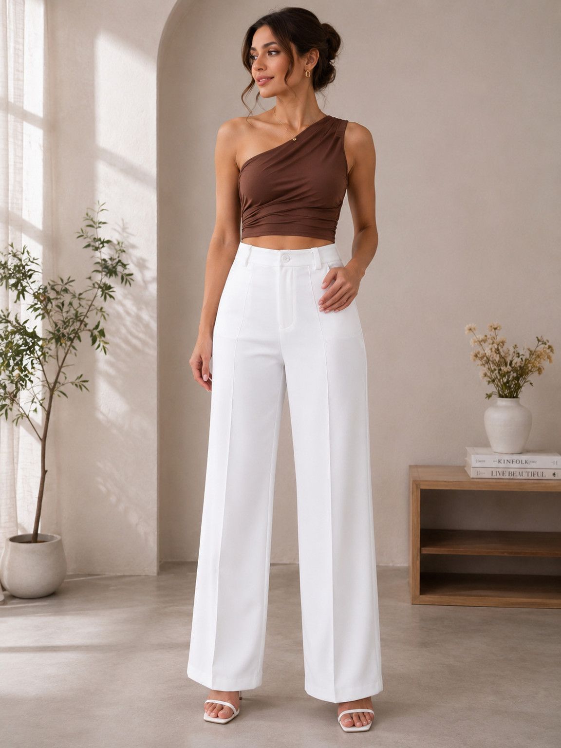 kotty Women Regular Fit White Viscose Rayon Trousers-picture-37