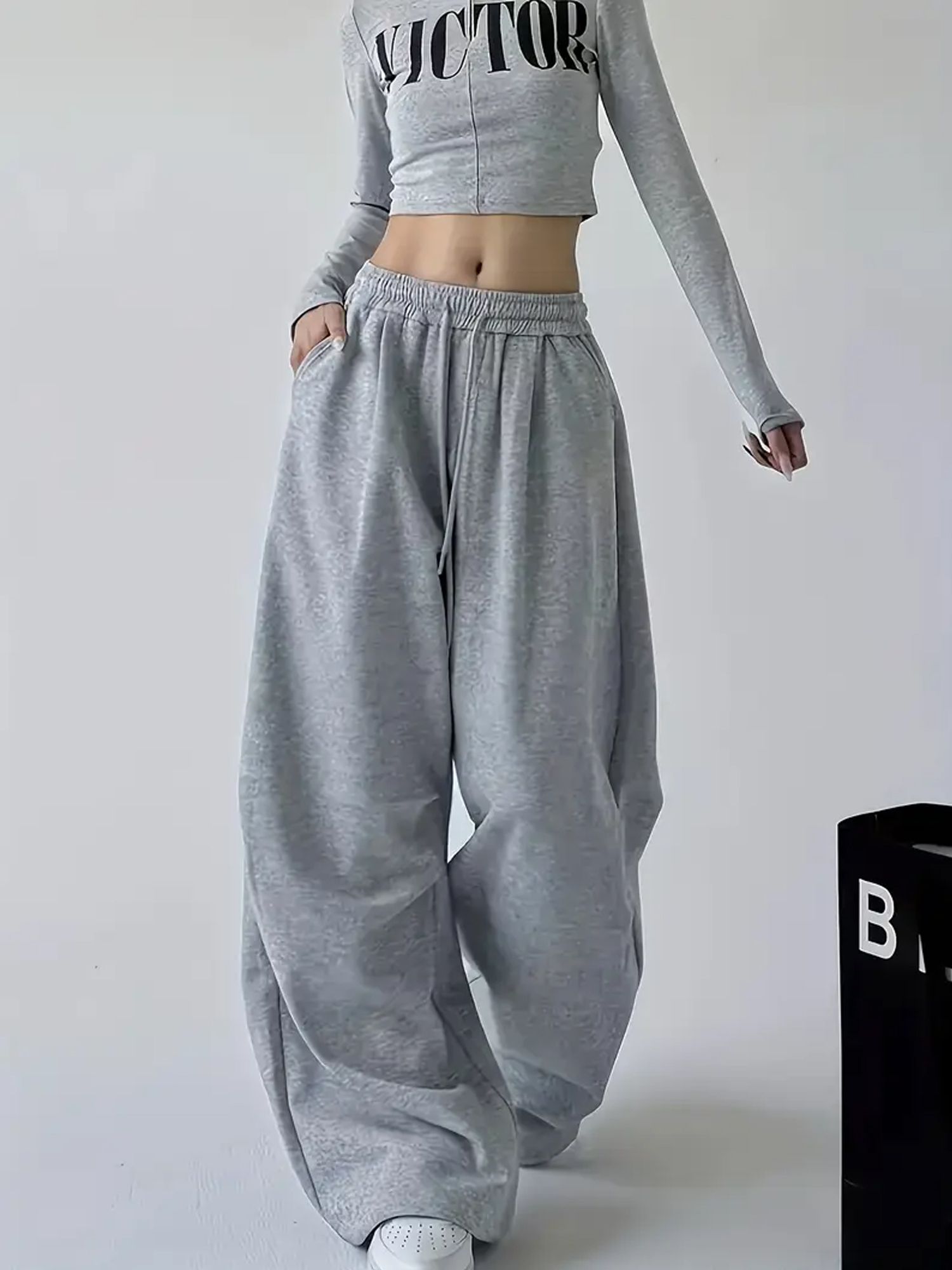 Women Relaxed Grey Cotton Blend Trousers-image-48