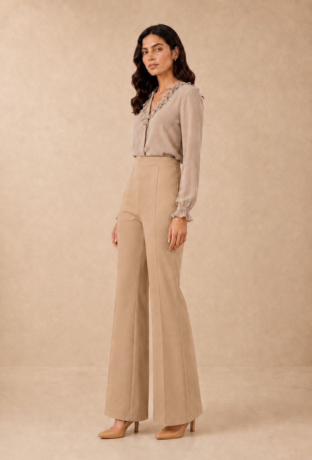 Women Regular Fit Beige Cotton Blend Trousers-image-30