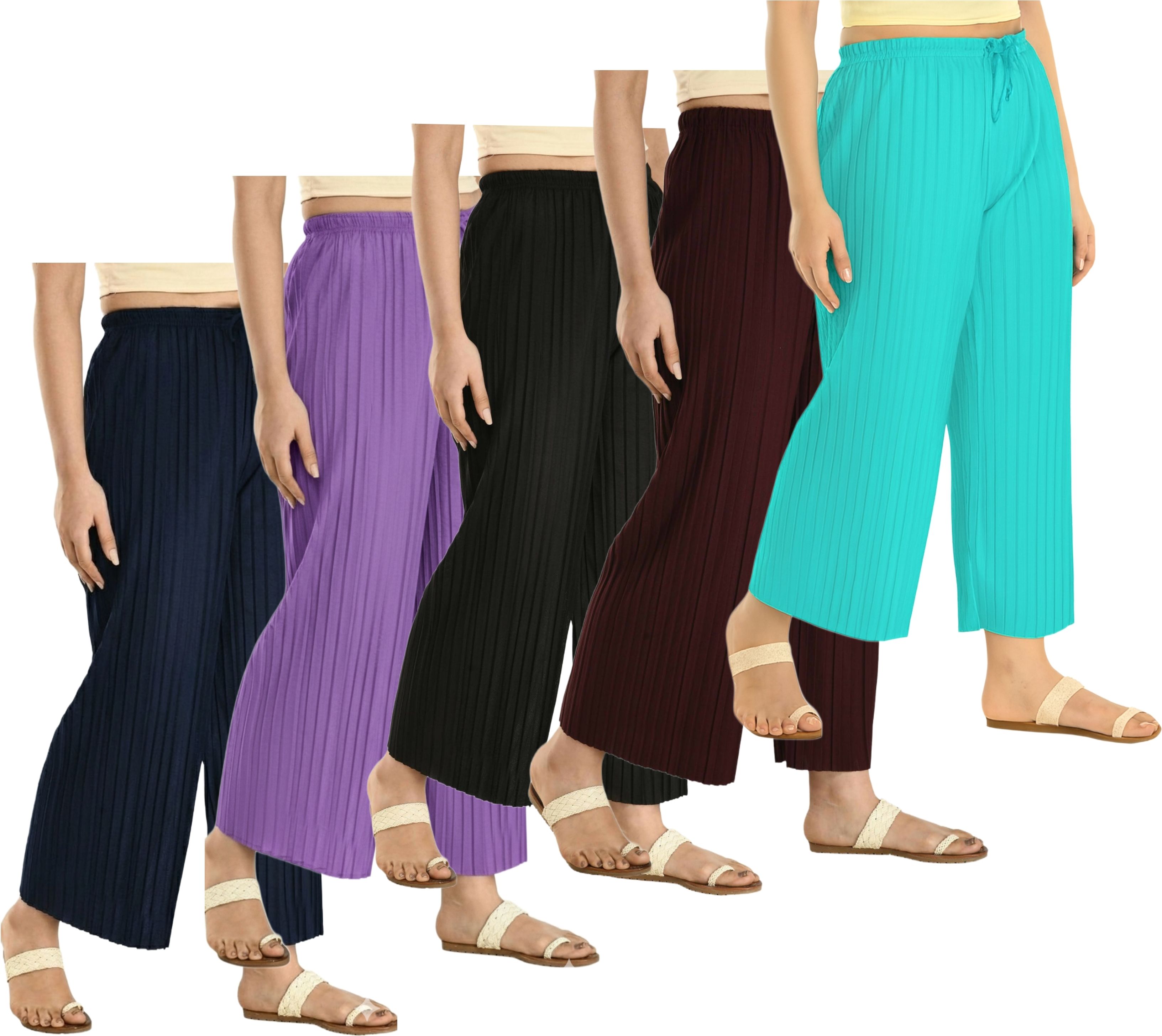 Pack of 5 Women Regular Fit Multicolor Lycra Blend Trousers-image-44