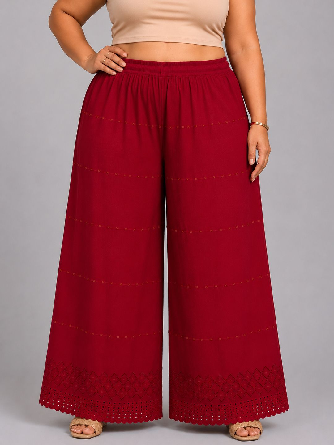 trend level Women Flared Maroon Viscose Rayon Trousers-picture-4